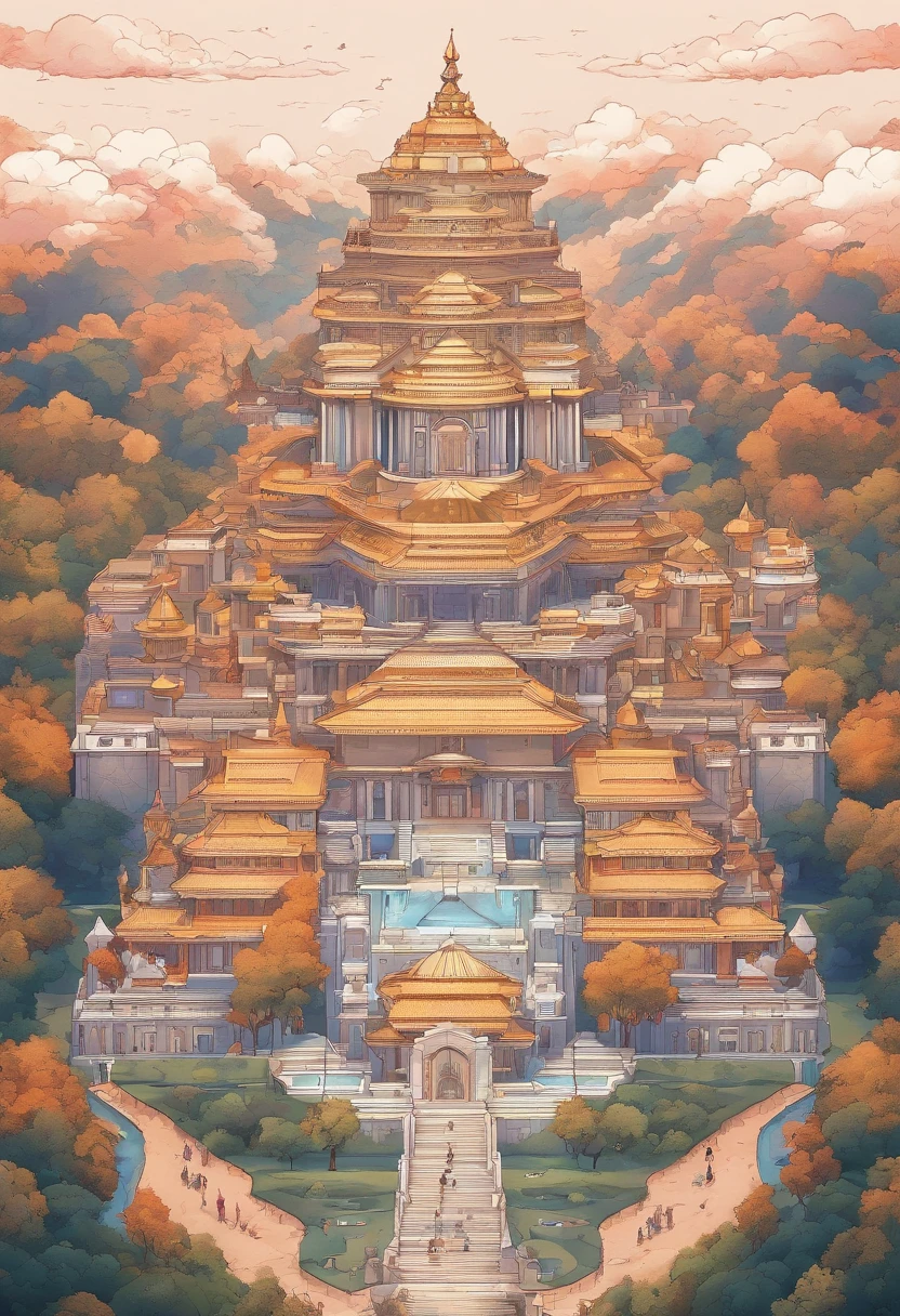 (best quality, masterpieces:1.2, ultra-detailed, new features), majestic kingdom in the sky, with a sparkling effect and an eternal realm. Reflective surfaces and towering structures that reach the clouds. Astonishing details crafted with precision. An ode to Zeus in the cosmos. Radiant, towering into the sky, a magnificent masterpiece, shining star