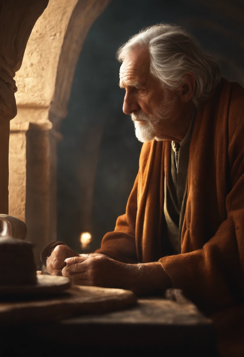 Ellie encounters a mysterious old man, calling himself "The Prophet." The camera focuses on the old man's weathered face as he imparts wisdom and knowledge to Ellie. His voice echoes with conviction as he speaks of the greed and selfishness that brought about the world's destruction.