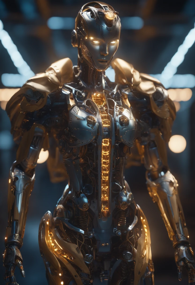 Robotic angel, 8k unreal engine render, wires and gears, photorealistic