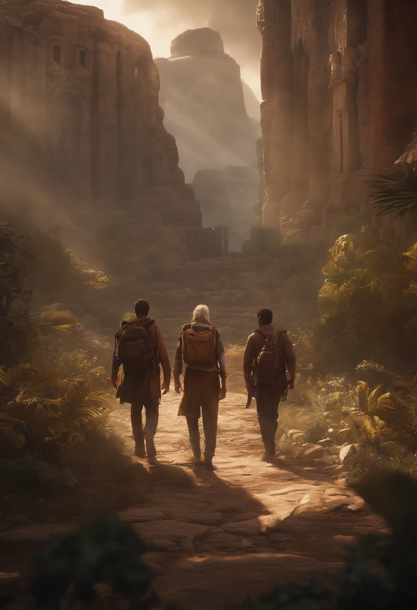 Ellie joins The Prophet's group, a small band of survivors. They are shown walking together through the ruins, helping each other overcome obstacles and challenges. The camera captures their unity and resilience in the face of adversity.