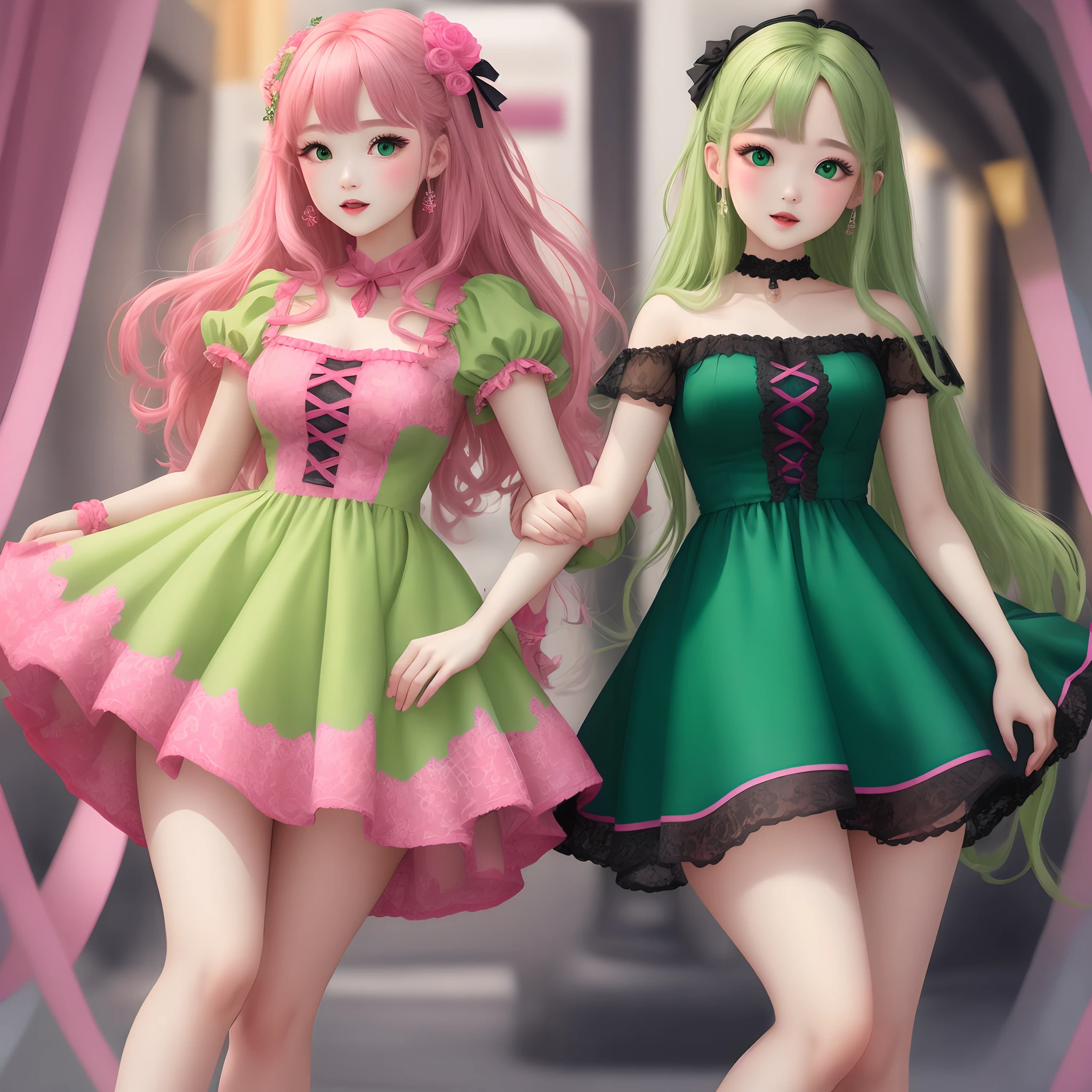 Green Dress Pink Inner Color