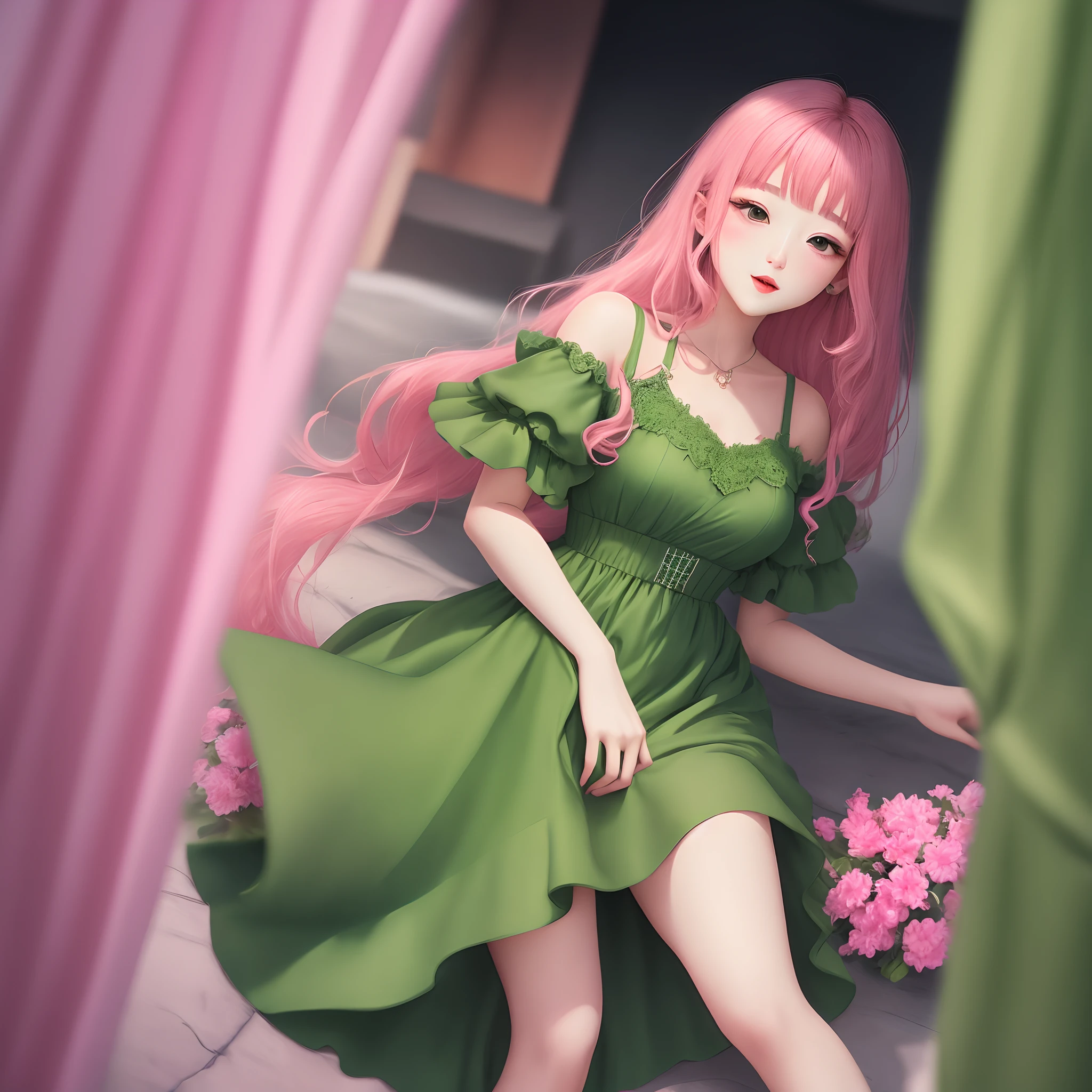 Green Dress Pink Inner Color