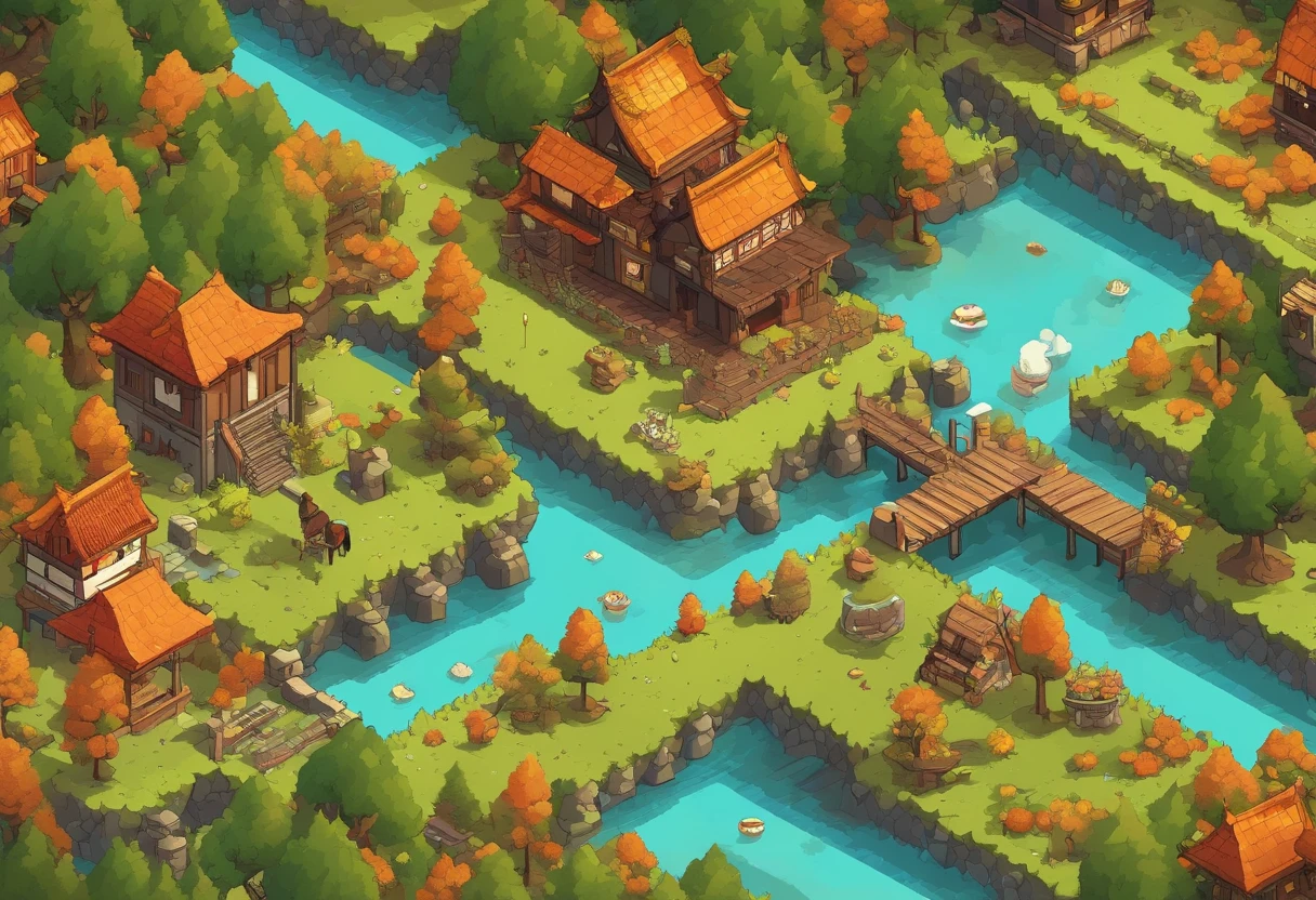 eight-bit, 8bit game, Pixel art, Japan RPG Battle Scenes, 80's games, DVDRip Games, 18 Forbidden Monsters, the woods,Autumn landscape,Small river,