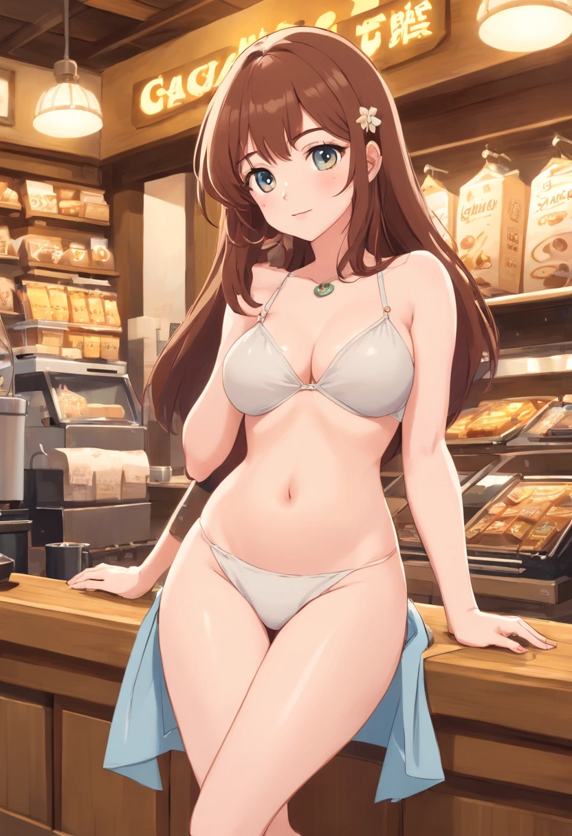 ((Nuds))((master part)), ((best quality)), (ultra-detalhado), ,cowboy shot, coffee shop,uma bonito, sozinho, ((Olhos bonitos)), sorrir, clivagem,((1 cinta, corte de bob ,brown hair, olhos cinzentos azuis, peitos pequenos, middlebreasts ,um pouco de peso extra, Coxas grandes, quadris grandes, bunda grande, jovem, pele clara, pale skin, sarda, cabelos ondulados, Coffee linen)),((nice hand)),((Sem censura, corar,Ver o visualizador,Meias brancas,sozinhoFocus,roupa de empregada,conivente,levantando a saia),(NSFW),((conivente.piscar)), ((Spoken heart))