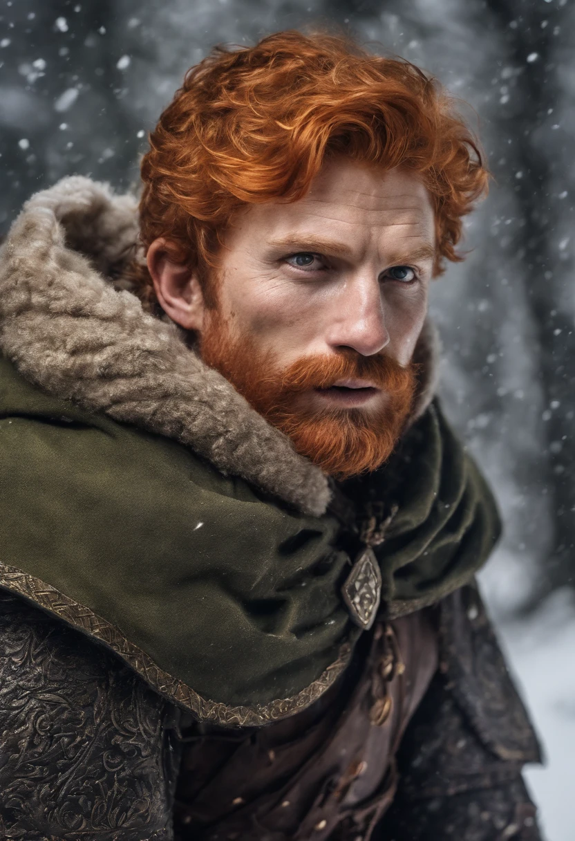 A man with red hair and a beard in a winter scene - SeaArt AI
