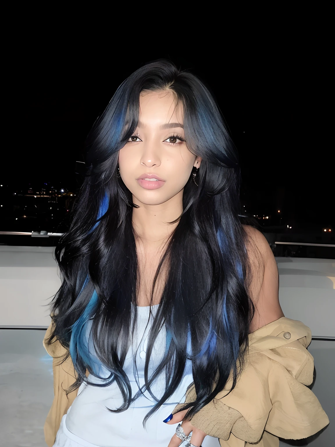 mulher arafed com longos cabelos pretos , com longos cabelos pretos, cabelo comprido azul centrado, cabelo longo azul escuro, her black hair is a long curly, ondulado longo - comprimento cabelo preto, cabelo longo azul, com longos cabelos escuros, cabelos pretos longos ondulados, Ela tem cabelo preto com franja, longos cabelos negros ondulados, com cabelos longos