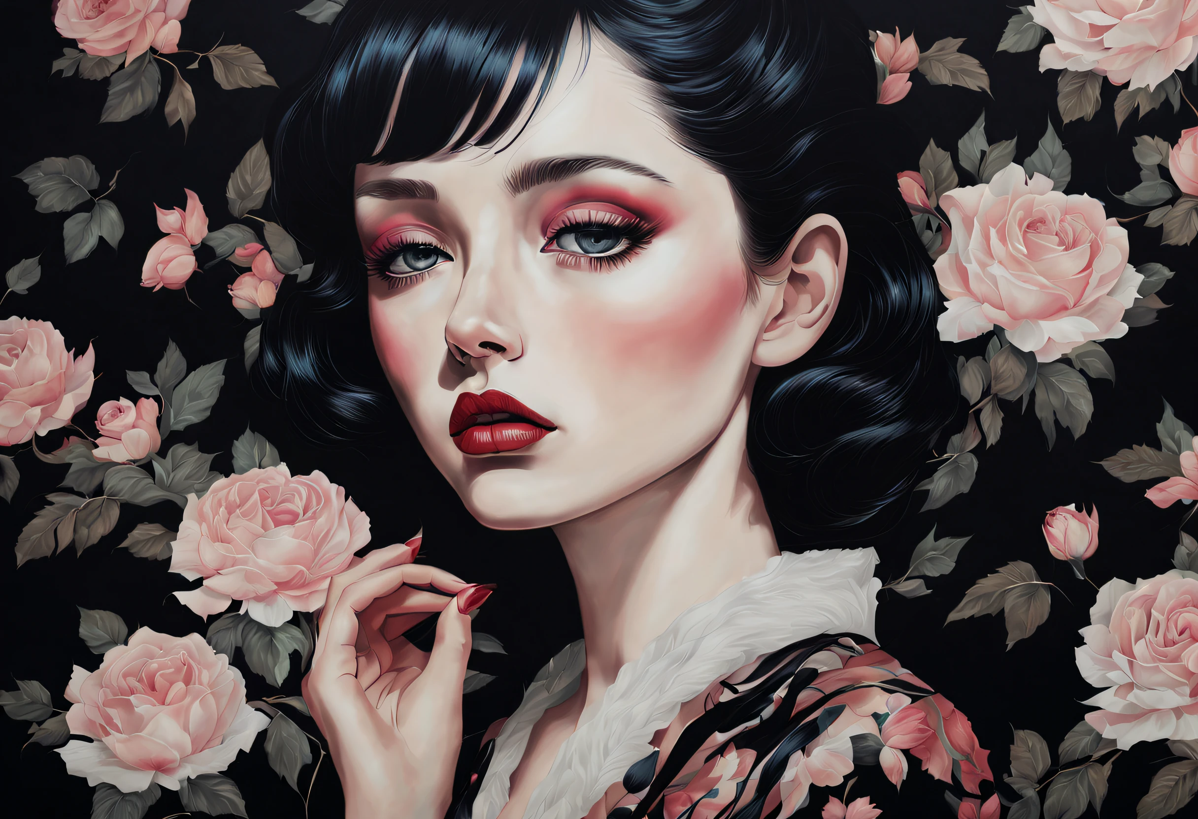 chiaroscuro technique on sensual illustration of an elegant girl, ****, vintage, eerie, matte painting, by Hannah Dale, by Harumi Hironaka, extremely soft colors, vibrant, highly detailed, digital illustrations , high contrast, dramatic, refined, tonal, facial expression