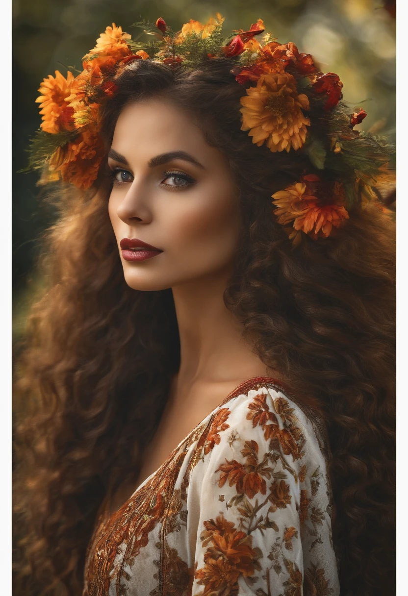 Mulher de cabelo cacheado, adolable, olhos marcantes.