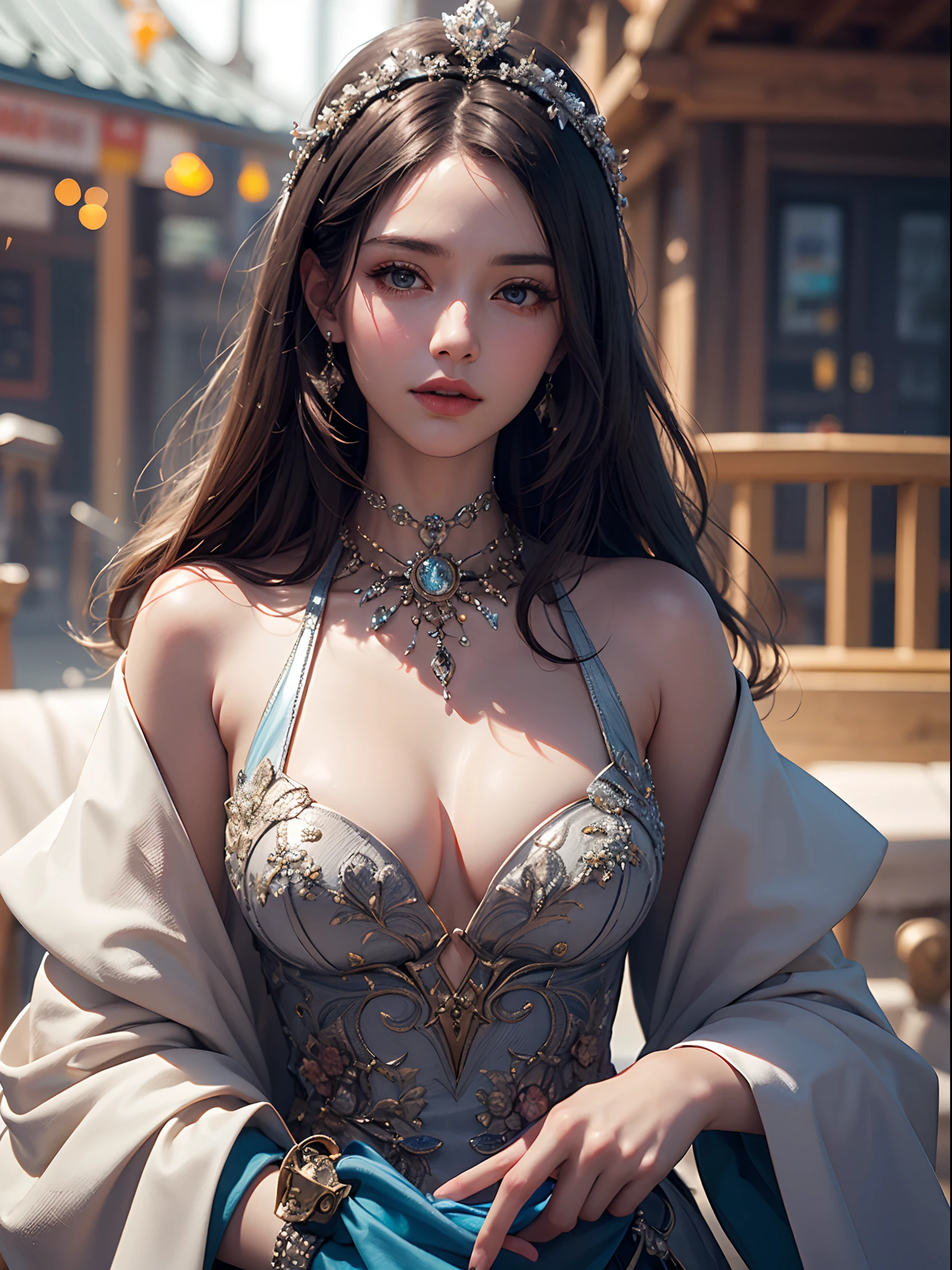 Unbeatable masterpiece, Ultra photo realsisim , Perfect artwork , Intricate details , Best quality , Strong light , High contrast , Dynamic pose , Dutch angle , ((Depth of field:1.8)) , Extremely delicate and beautiful , (fantasy) , Ultra detailed , (extremedetailedillustration) , (Extremely detailed Cg Unity 8K wallpaper) , Perfect lighting with high resolution , 1 girl , [City view hillside] , Hypersensitivity with elevated exposure (Venus:1.3) , Exotic pirate theme , Boxes filled with Kim Miller , hand behind head , circle of the crone ,Within the unexpected Canadian Rockies , equirectangular 360 , Gamer Punk , bloom light , Depth of field 270mm , Whimsical dresses, Glamorous accessories , luxury clothes , Geometric patterns , Uptrend ,