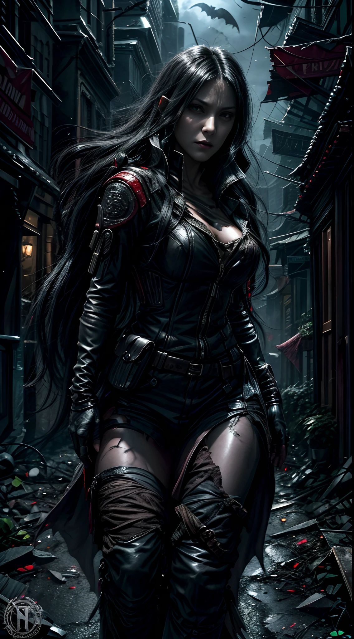 In a world ravaged by darkness and chaos, a lone vampire woman roams the streets, her long black hair billowing behind her as she searches for her next victim. But unlike her bloodthirsty kin, she uses her powers for good, hunting down and destroying those who prey on the innocent.