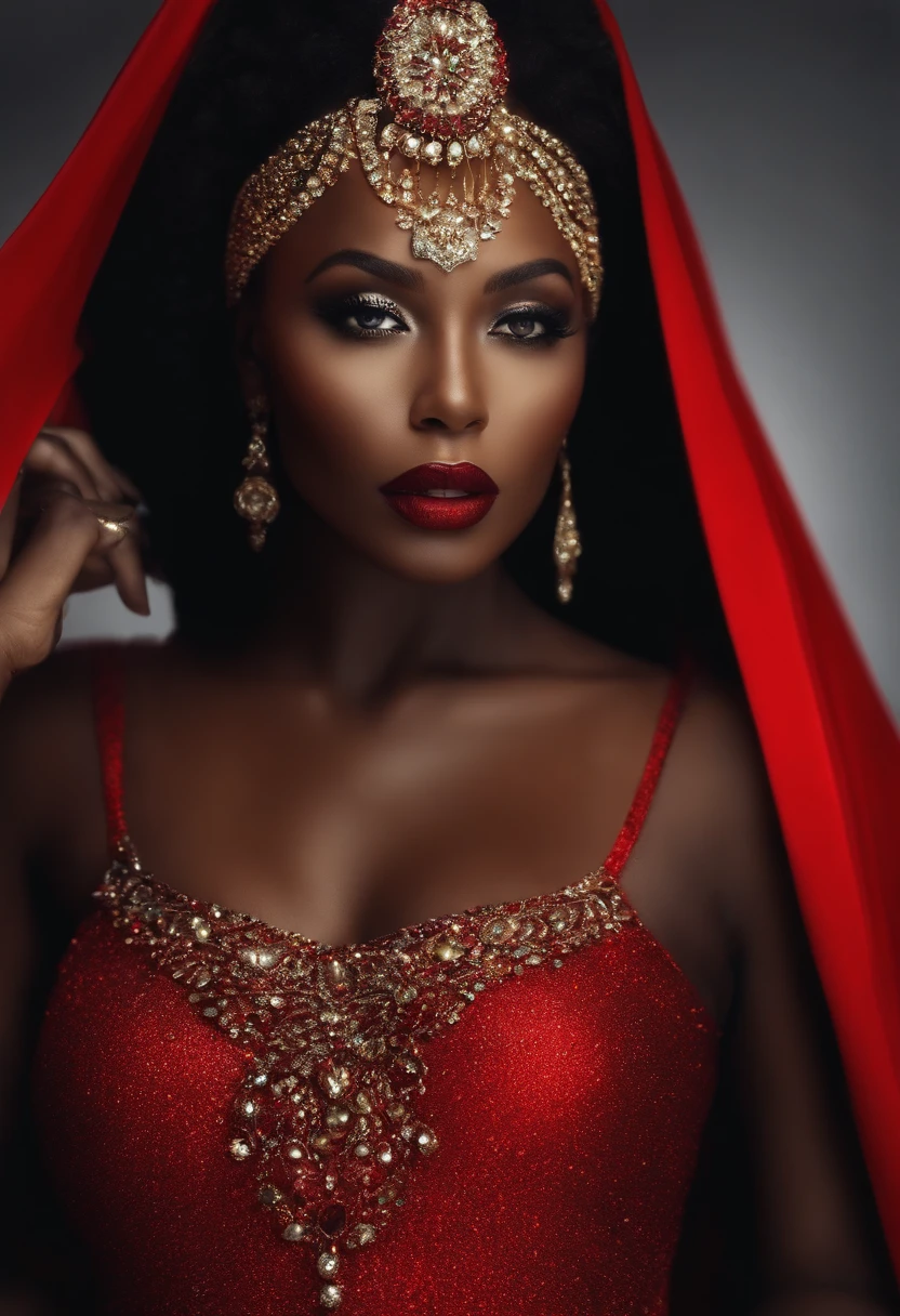 Mulher, corpo inteiro, vestido vermelho e preto, africaa, asas enorme, cosmico, olhos brilhantes, surrealismo, cores muito brilhantes, light particles, com luz brilhante, , Arte do papel de parede, Papel de parede UHD