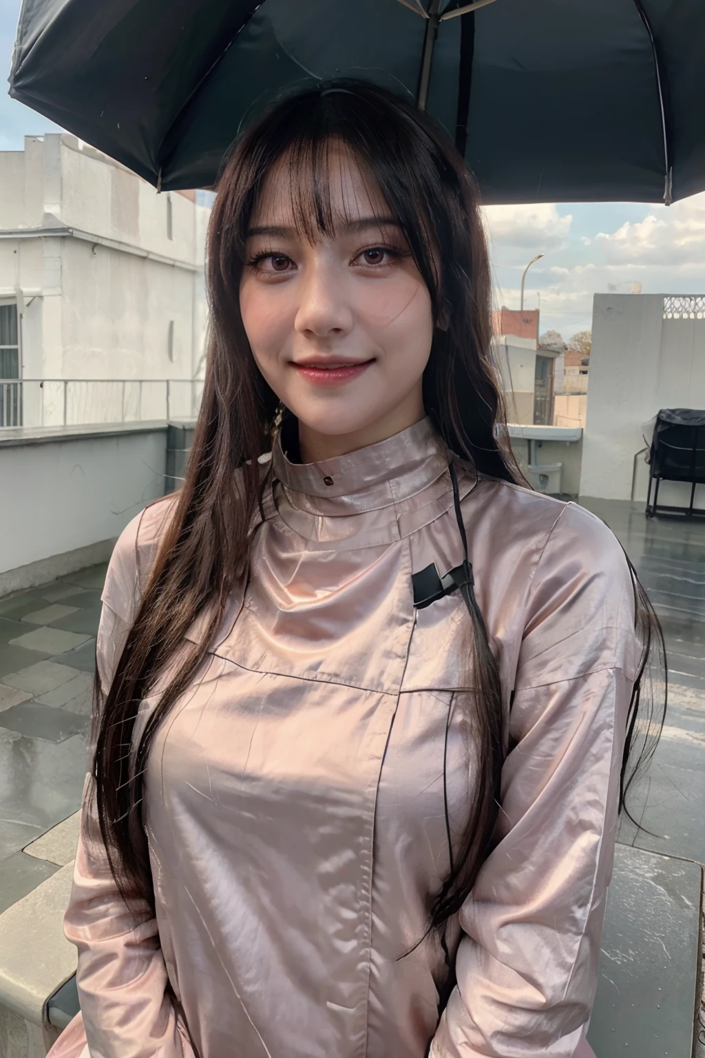 (8k, best quality, masterpiece:1.2), (realistic, photo-realistic:1.37), ultra-detailed, (1girl:1.6),cute,beautiful detailed sky,(outdoors:1.4),daytime, standing,dating,(nose blush),(smile:1.15),(closed mouth:1.2), breasts,beautiful detailed eyes, wet,rain,white lace, (long hair:1.2),floating hair NovaFrogStyle, looking at viewer, facing viewer, full body,mira filzah,hijab