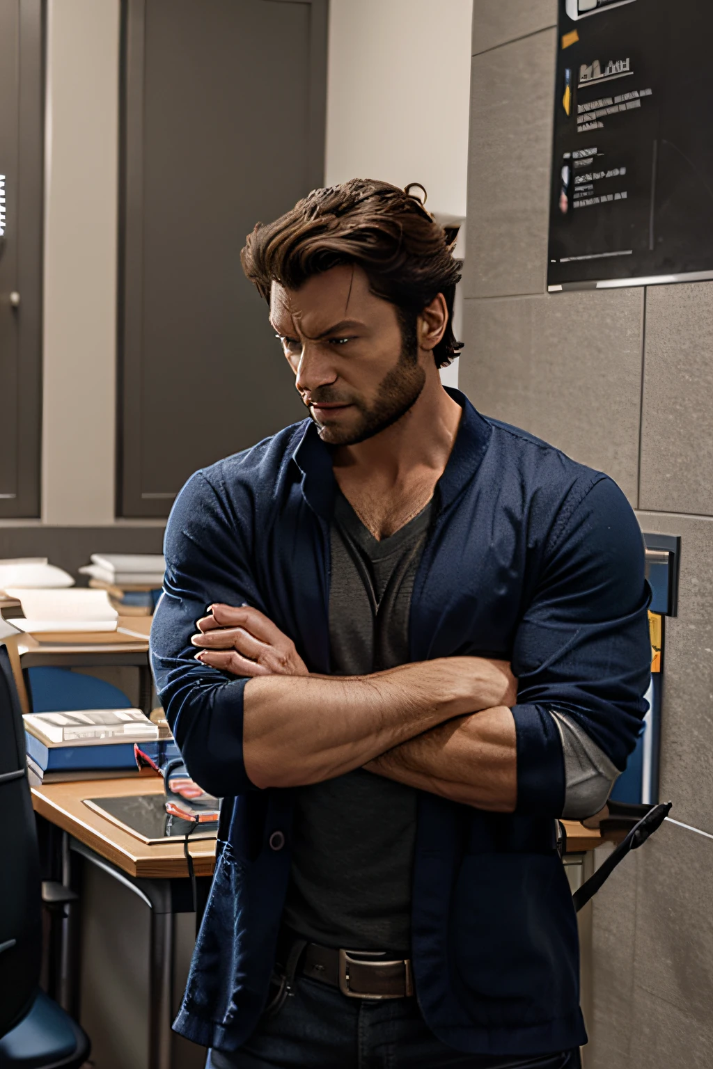 wolverine x men como professor de escola do ensino medio