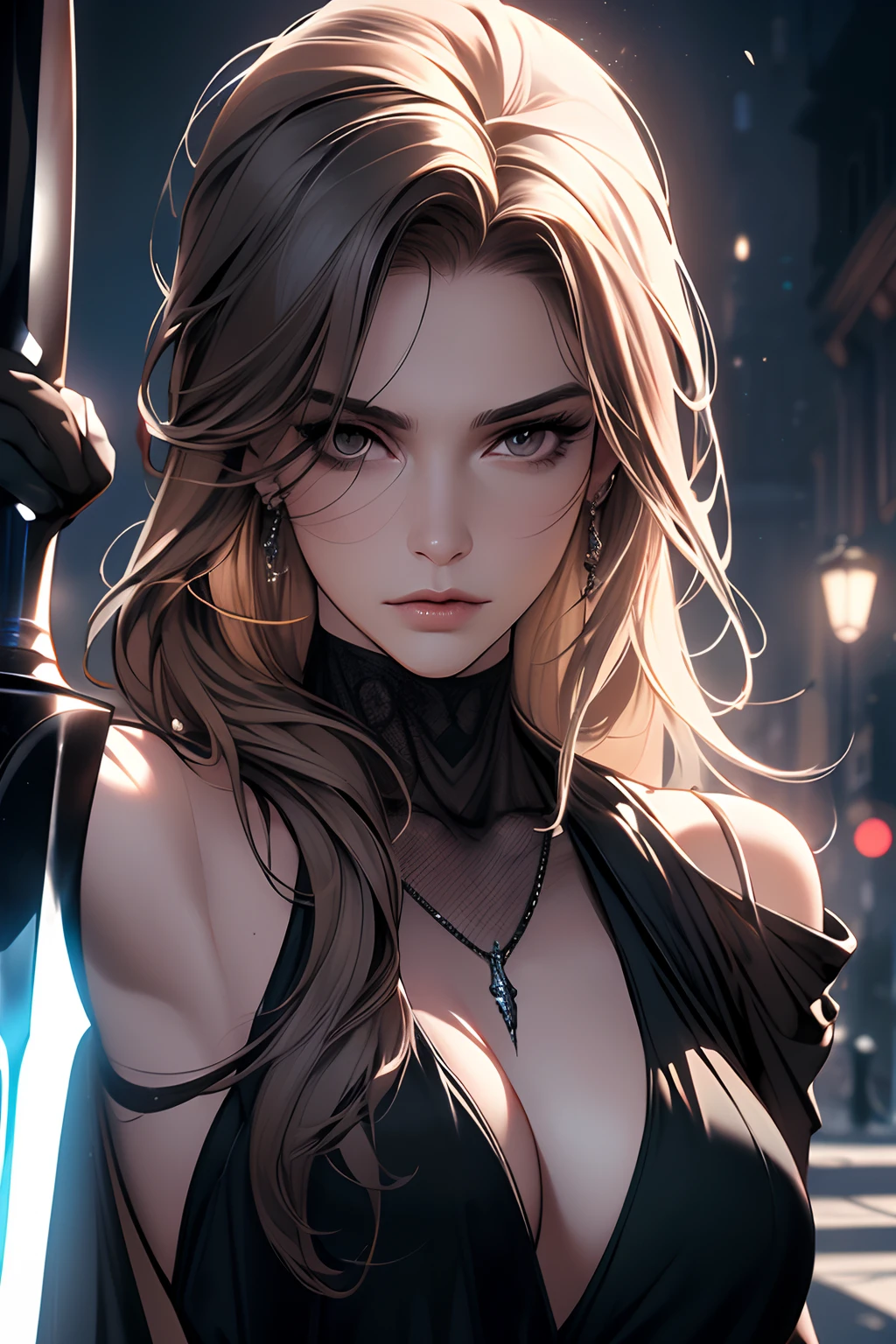 (best quality,4k,8k,highres,masterpiece:1.2),ultra-detailed,(realistic,photorealistic,photo-realistic:1.37),omniscient reader's viewpoint, ((1female, grim reaper fanart)), manhwa art style, beautiful korean woman, siren eyes, beautiful features, stylish hair, sharp jawline, chiseled face, charming, artistic lighting, detailed shadows, dynamic pose, holding a scythe, confident expression, fully covered body, black elegant dress, attention to details, dim lighting, subtle textures, expressive eyes, stunning beauty, dark atmosphere, immersive experience, detailed background, focus on facial features, visual storytelling, breathtaking composition, authentic representation, stylish dark accessories, impeccable fashion sense, artistic incorporation of texturing, realistic skin tones, attention to human form, exquisite artwork quality, lifelike textures, fantastic illustration technique, lively brushwork, vivid sense of depth, emotional impact, impeccable artistry, captivating image composition, mesmerizing atmosphere.