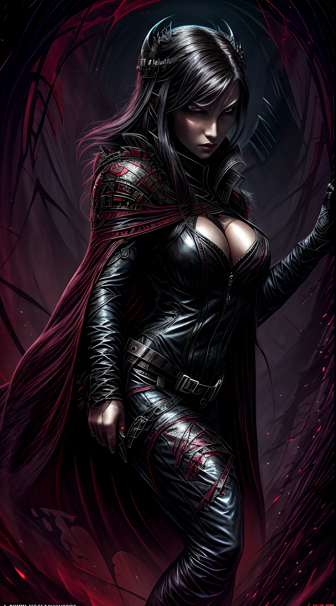 In a world overrun by vampires, one woman stands against the darkness. With her striking features and alluring aura, she lures in her targets before unleashing her deadly skills. As she vanquishes her enemies, her beauty only grows more captivating, a true queen of the night.