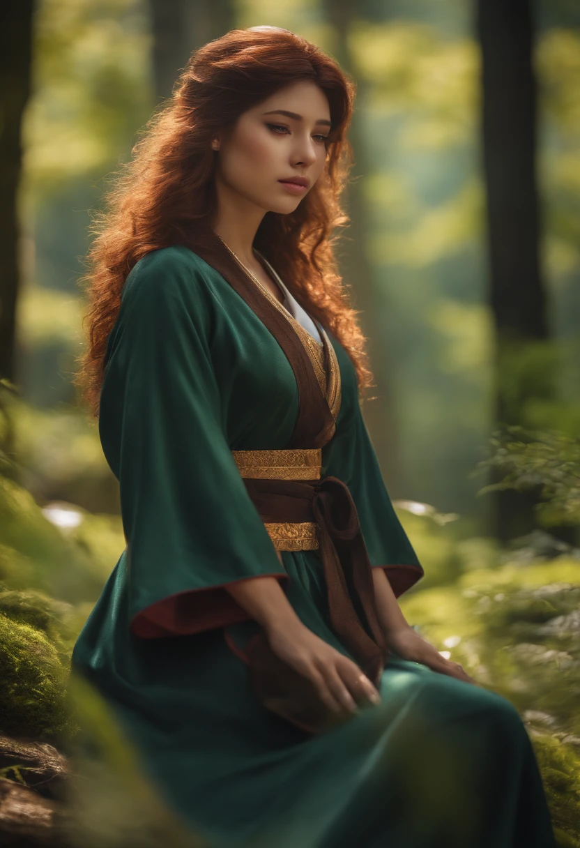 criar waifu imagem em 4k, garota media, peitos grande, cabelo loiro comprido, altura 1,80m, japonesa, andando a cavalo, no meio da floresta