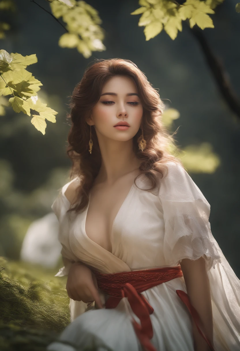 criar  waifu imagem em 4k, garota media, peitos grande, cabelo loiro comprido, altura 1,80m, japonesa, no meio da floresta, sexy, segurando arco e flecha
