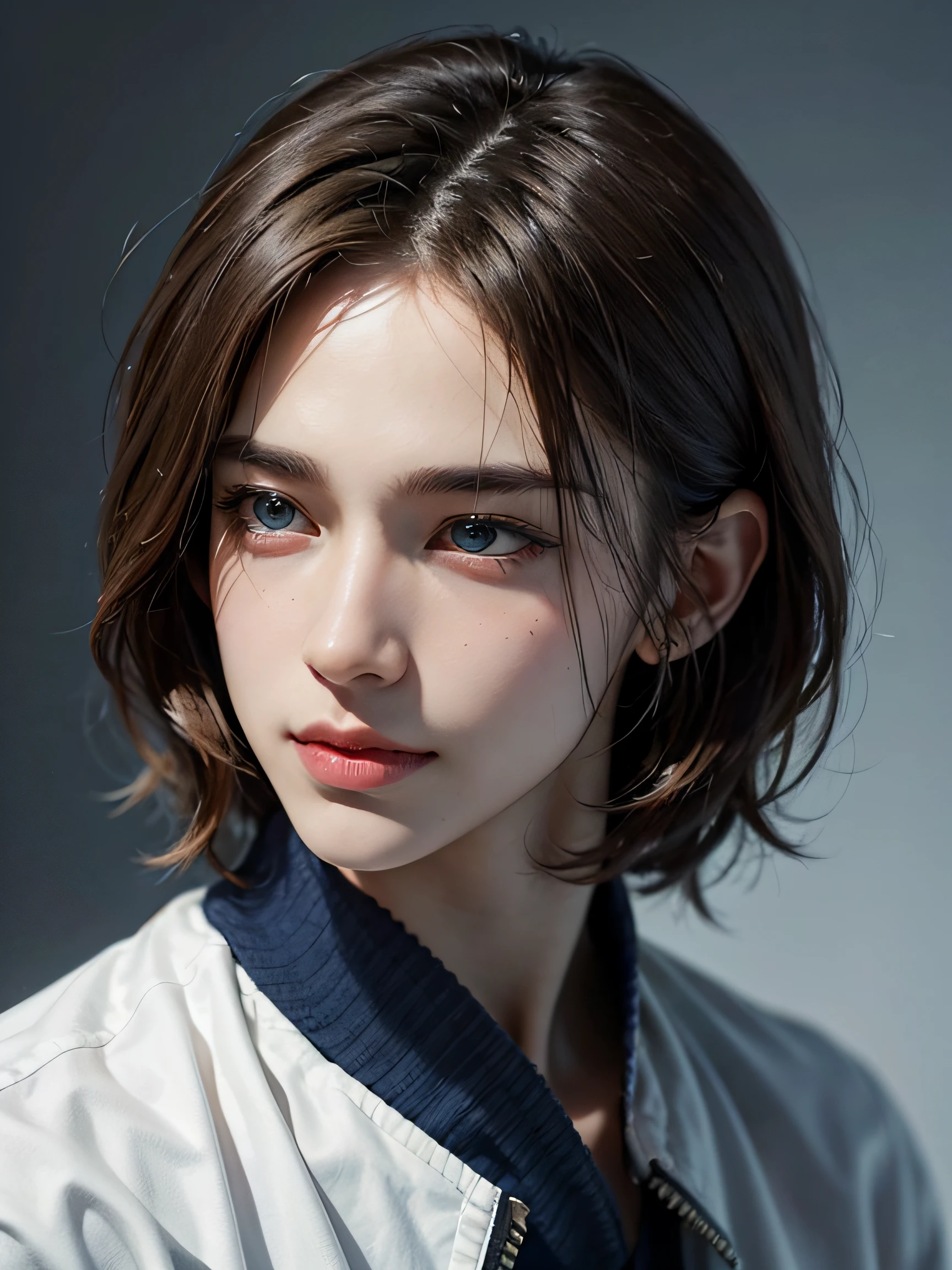 1boy, 17 yr old, aged, Light-brown hair, azure blue big eyes, Solo Focus Facial Treatment for Teenhite shirt, a handsome, Smiling, Realistic, The dynamic pose is realistic, Detailed and correct facial structure, Leon S. Kennedy, a handsome, Extremely detailed, Dynamic Angle, cowboyshot, The Most Beautiful Shape, elegant, bright colours, romanticism, James Jean, roby dwi antono, by Ross Tran, francis bacon, michal mraz, adrian ghenie, petra cortright, gerhard richter, takato yamamoto, ashley wood, atmospheric