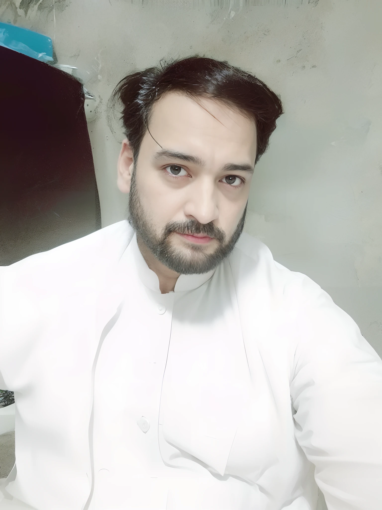there is a man sitting in a chair with a tie on, very very low quality picture, by Riza Abbasi, kyza saleem, very clear picture, without beard, khyzyl saleem, ash thorp khyzyl saleem, 8k selfie photograph, without beard and mustache, 4 0 years old man, handsome man, very clear image