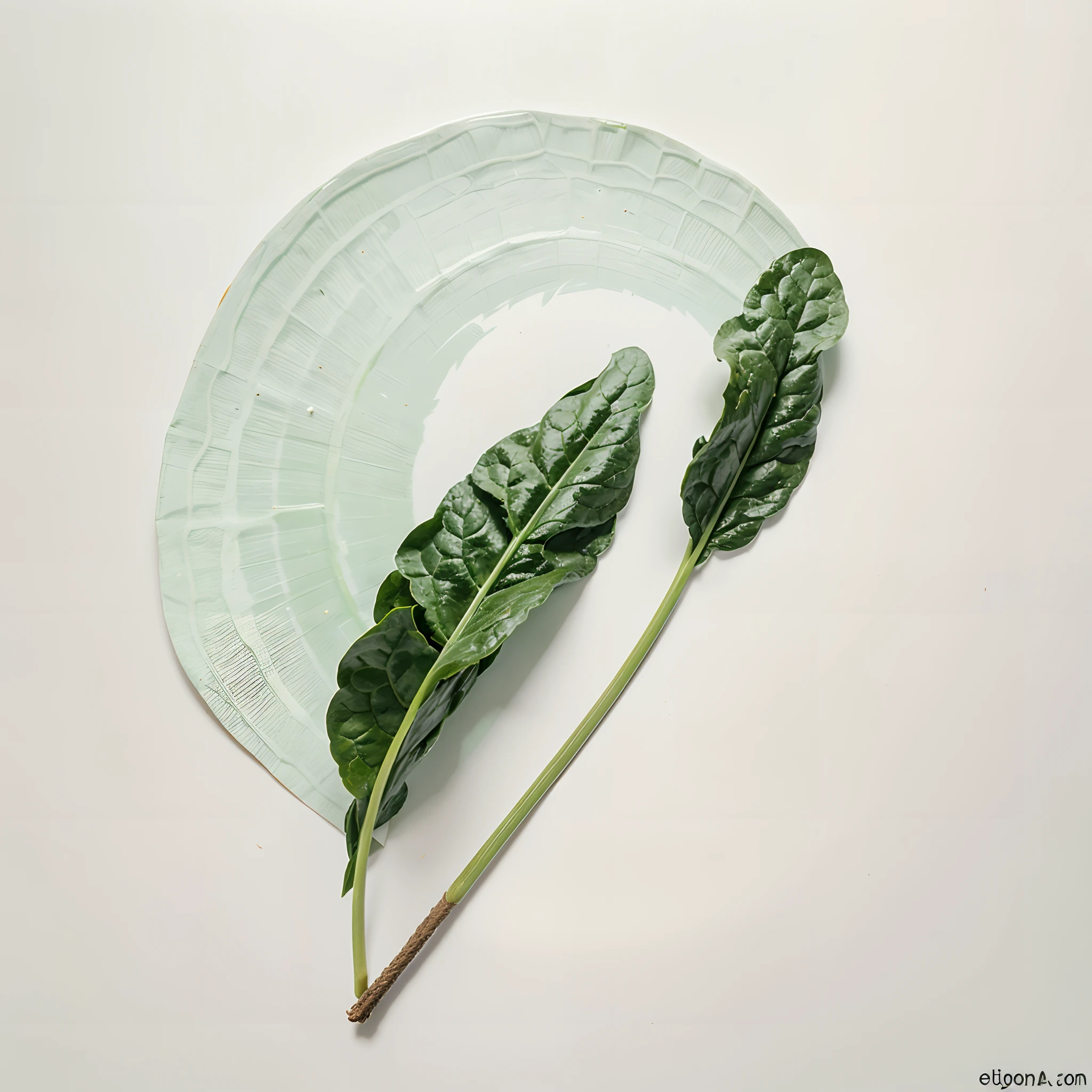 The body of the bird is made up of spinach, Instead of feathers, the bird has spinach leaves, Green Spinach Ptmitsa, foto realista, whitebackground