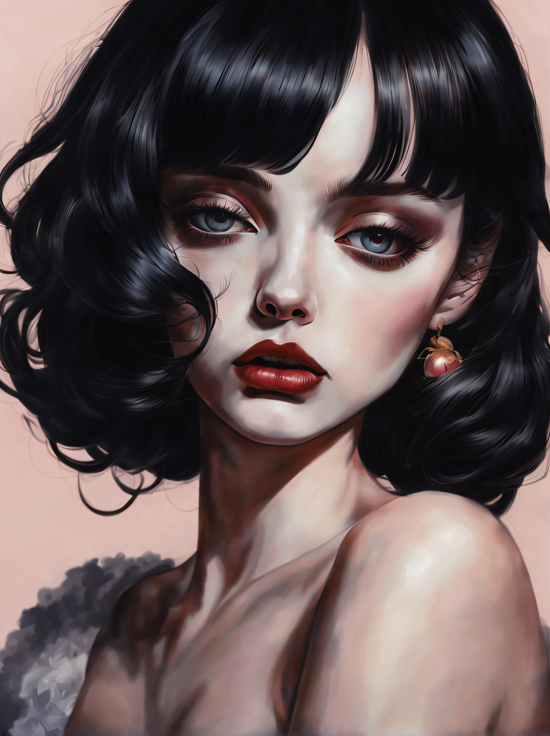 chiaroscuro technique on sensual illustration of an elegant girl, loli, vintage, eerie, matte painting, by Hannah Dale, by Harumi Hironaka, extremely soft colors, vibrant, highly detailed, digital illustrations , high contrast, dramatic, refined, tonal, facial expression