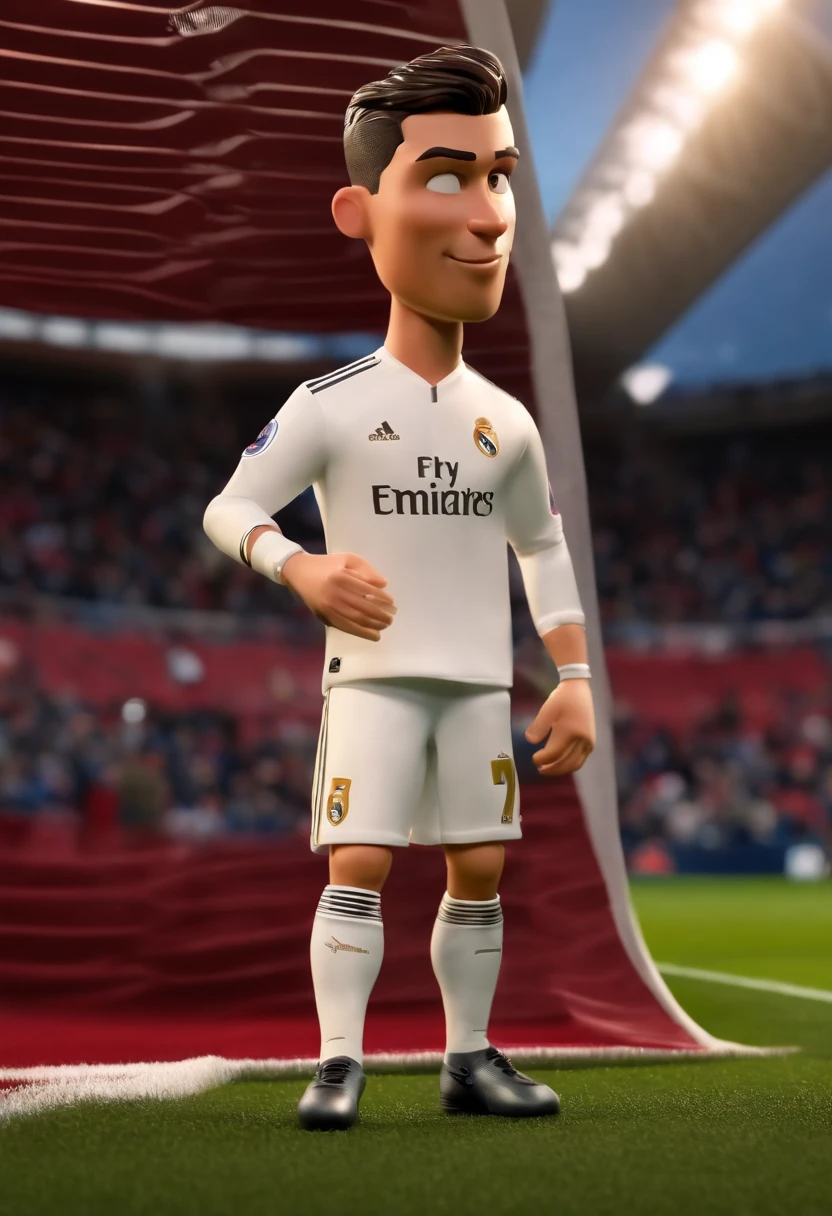 cristiano ronaldo,real Madrid suit，(pixar style) (masterpiece:1.2) (bokeh) (best quality) (detailed skin) (detailed texture) (8k) (claymation) (cinematic lighting) (sharp focus）