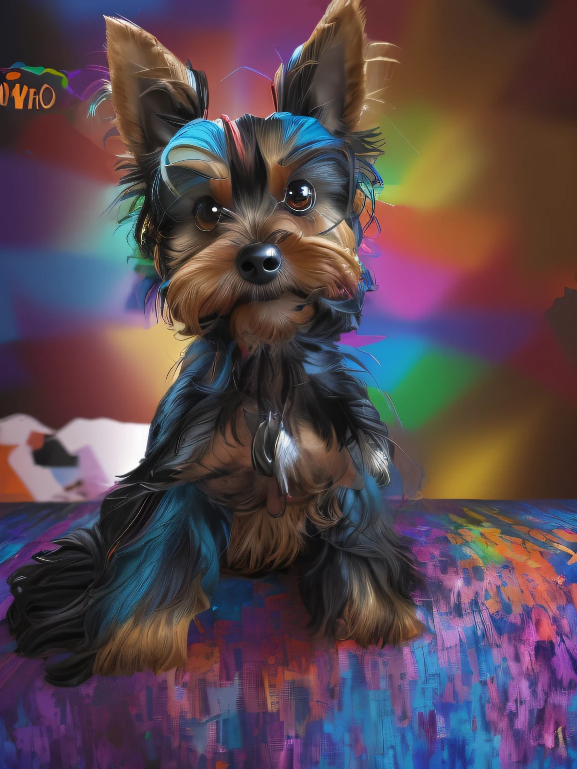 (Cachorro yorkshire terrier, perfil ),(melhor pose),(best angle), (better expression), Eduardo Kobra acolchoamento ,multidimensional geometric wall PORTRAIT, arte, Chibi,
Yang08k, lindo, Colouring,
Primary works, qualidade superior, melhor qualidade, Arte Oficial, Beautiful and Aesthetic, pelos coloridos,