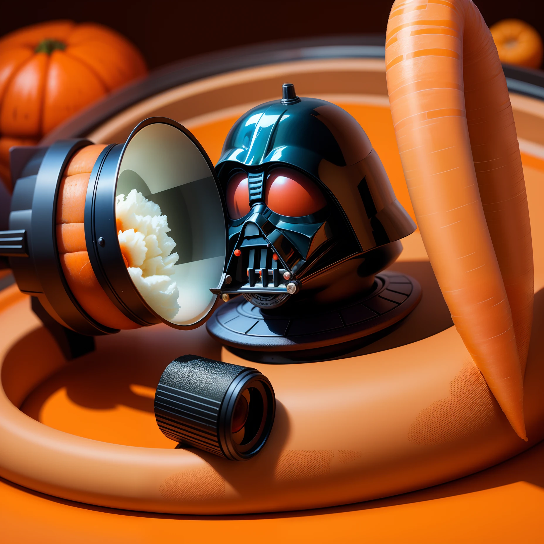 darth vadar smoking a carrot fisheye lens
