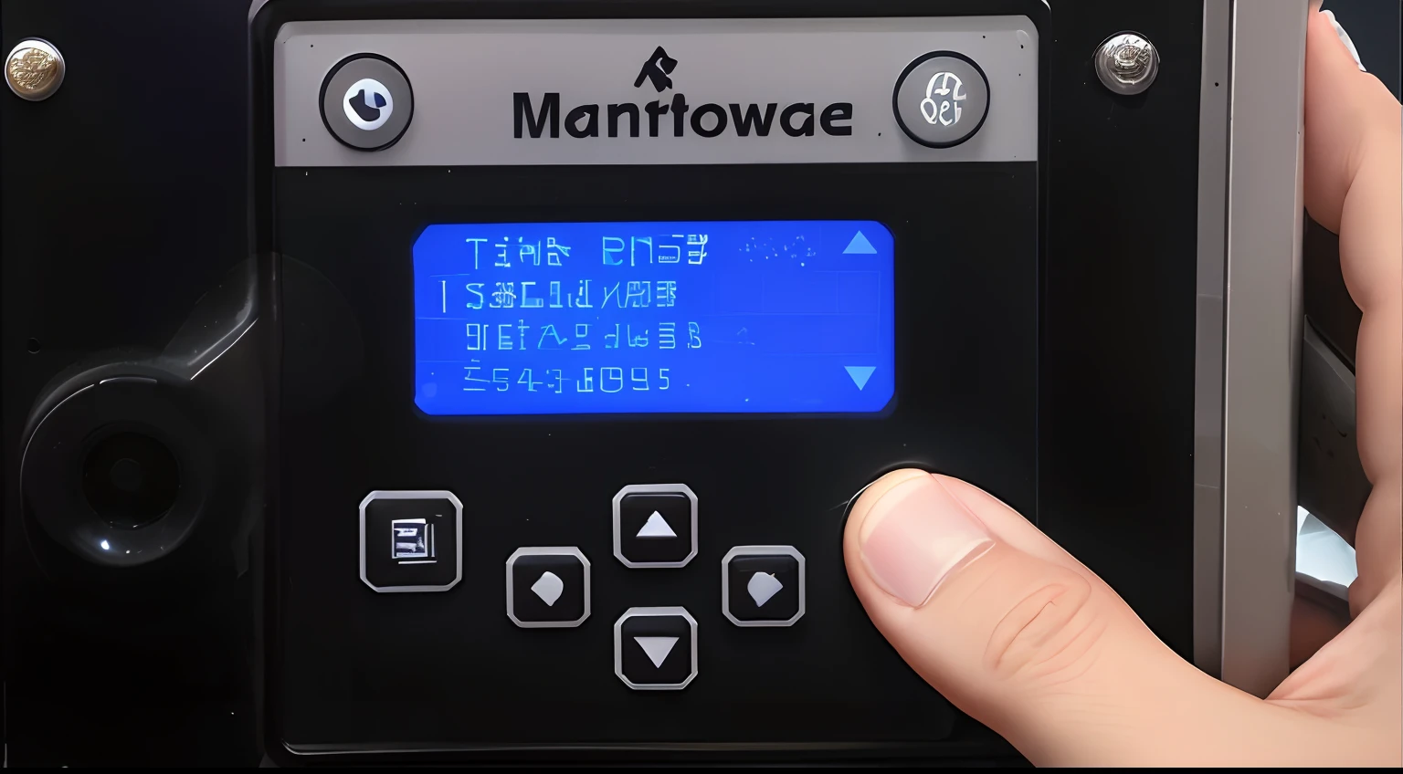 someone is pressing a button on a machine that is on display, manual, maintenance, programmable black goo, control panel, lcd screen, large view, easy to use, professional work, digital display, not cropped, detail on scene, maintenance photo, timestamp, description, multi-part, showing a screen playing tetris, award-winning, award - winning