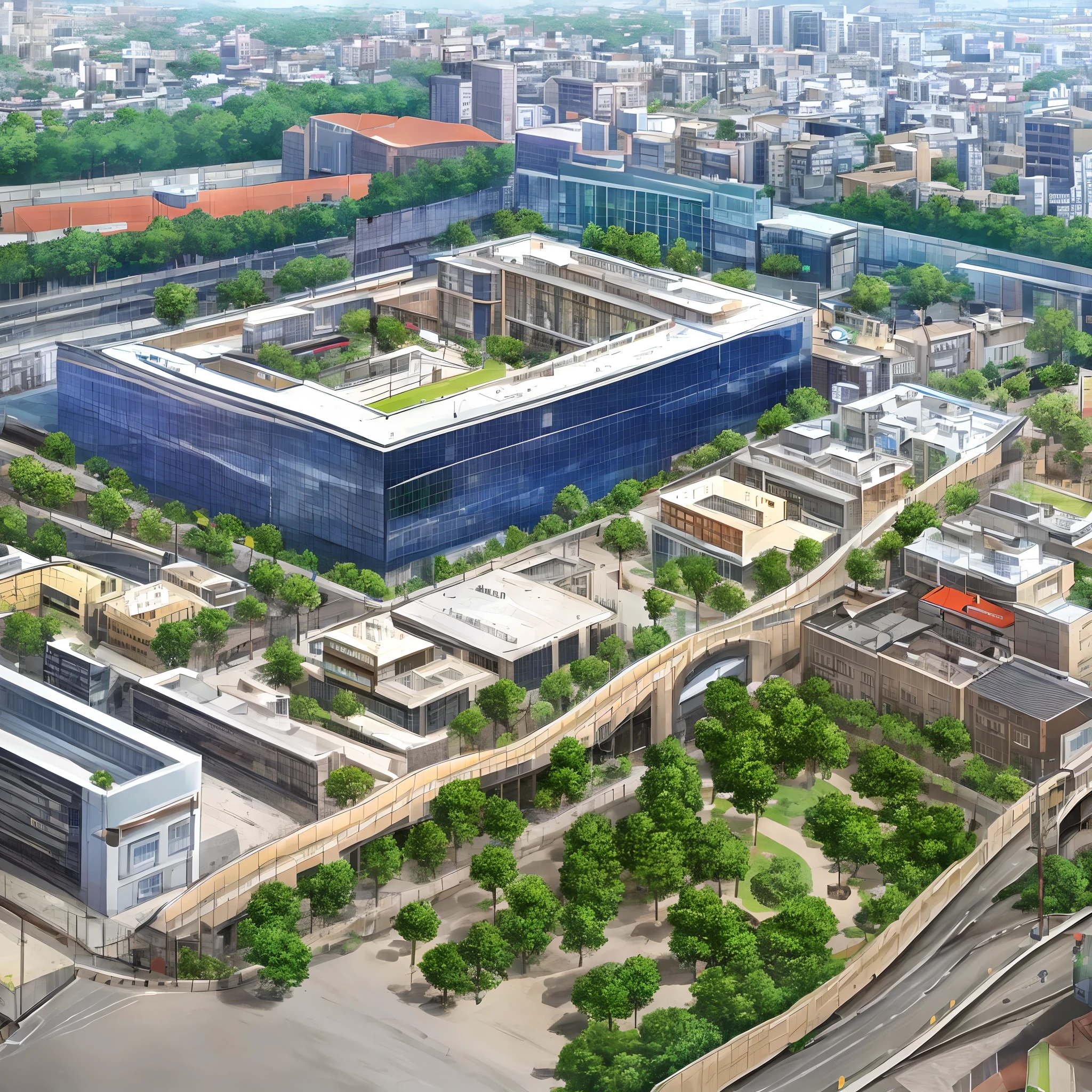 Aerial view of Richard Rogers-style redevelopment of Seun Shopping Street