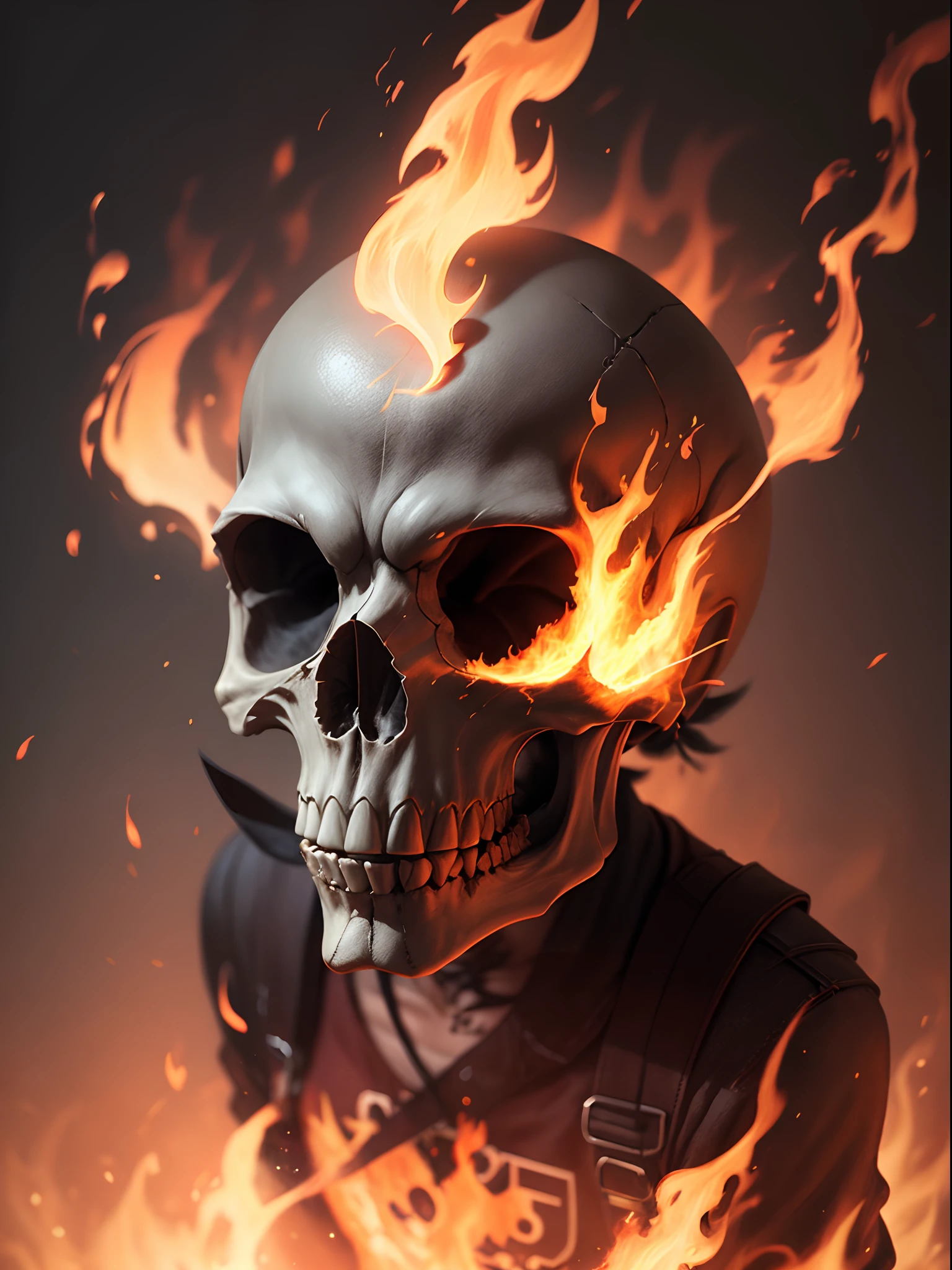 Obra prima, melhor qualidade, art-station, 1 Skull on Fire, ultra realistic, black background, galaxy, infinite blue eyes, 8k, realism, glowing, iridecent, hyper - detailed vibrant cinematic, ambient occlusion, chromatic aberration