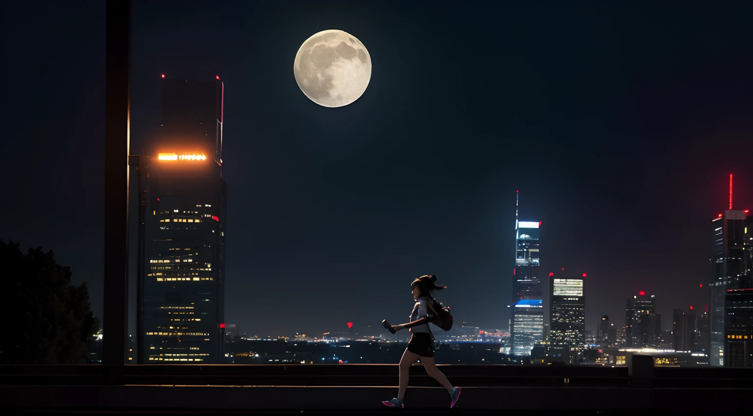 edgerunner,lucy,quadratic element,of the night city,cyber punk perssonage,nighttime scene,themoon