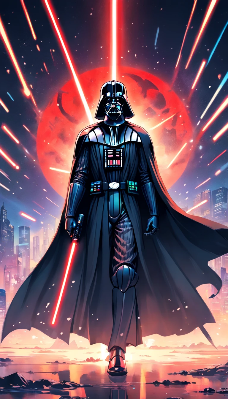 Darth Vader ink painting, Digital illustration, Comic strip style, aquarelle, ArtStation style, conceptual art, 2D illustration, author:Peter Draws, author:Carne Griffith, author:Wadim Kashin, full body, Centered, Detailed, smooth, Dynamic pose