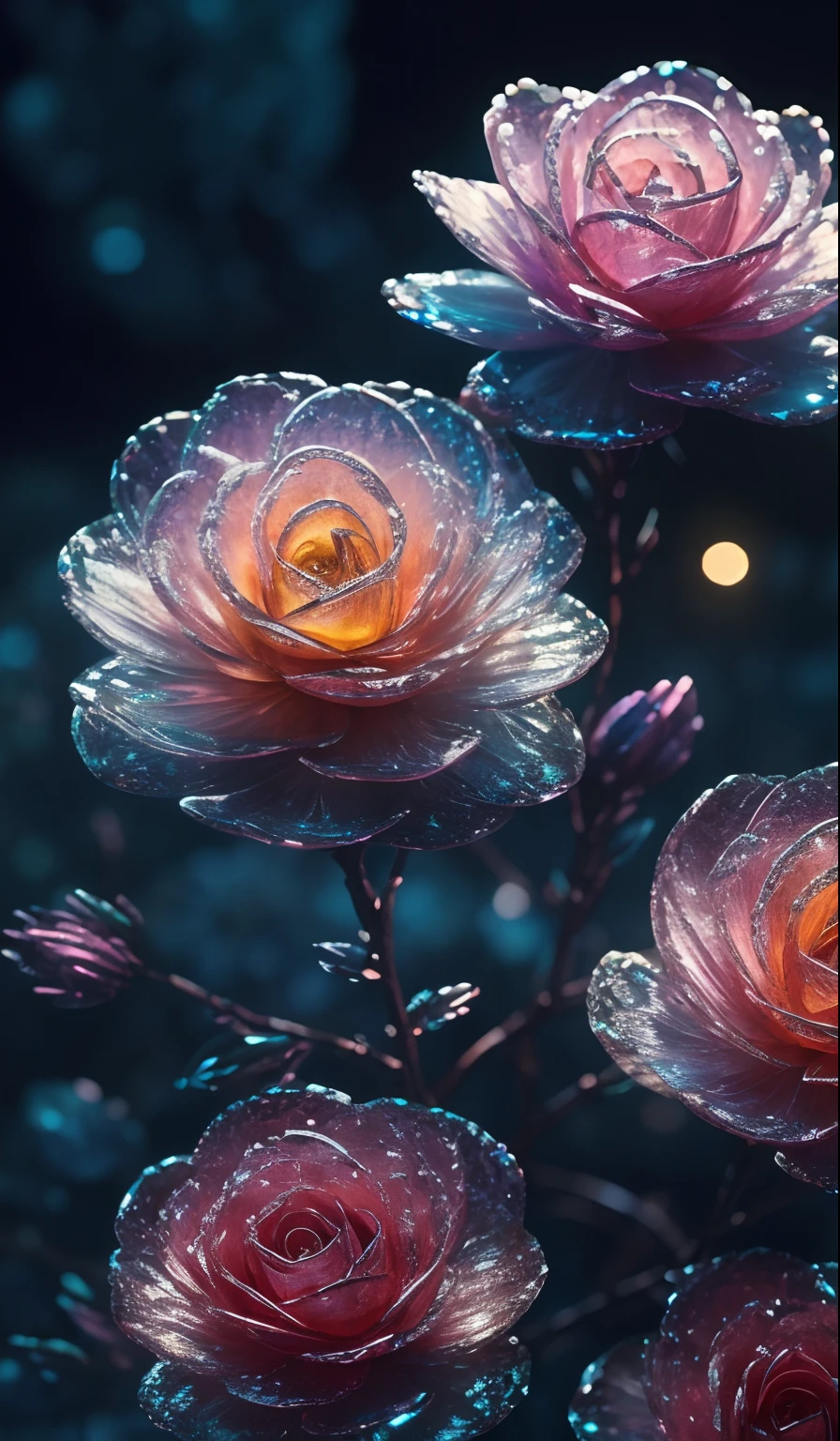 Crystal flowers, fanciful, Starskrim, cleanness, kirakira, kirakira, Gorgeous, Colorful, amazing photo, dramatic lighting, Foto realism, ultra - detailed, 4K, depth of fields, A high resolution