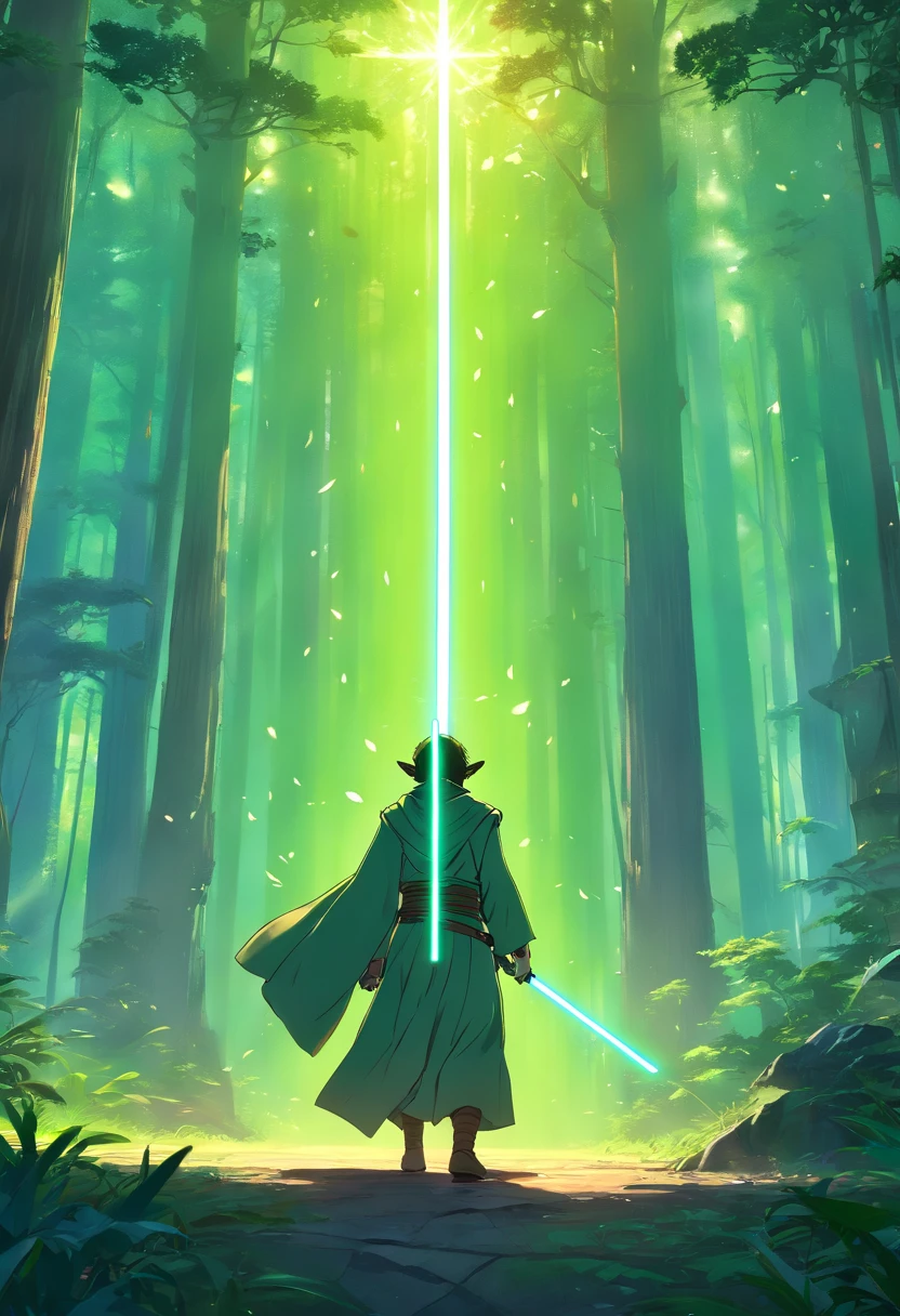 (best quality,4k,Altas,master part:1.2),ultra-detalhado,(Realistic,fotorrealista,photo-realistic:1.37),Darth Vader, (masculino), Guerra nas Estrelas, powerful Jedi Master, Standing in a misty forest surrounded by ancient trees and ruins,using the Force option to move objects,casting a red glow from his lightsaber,shadows and rays of sunshine creating a dramatic atmosphere,vivid colors and intricate details bringing the scene to life,showcasing Yoda's legendary wisdom and strength in the iconic Star Wars universe.
