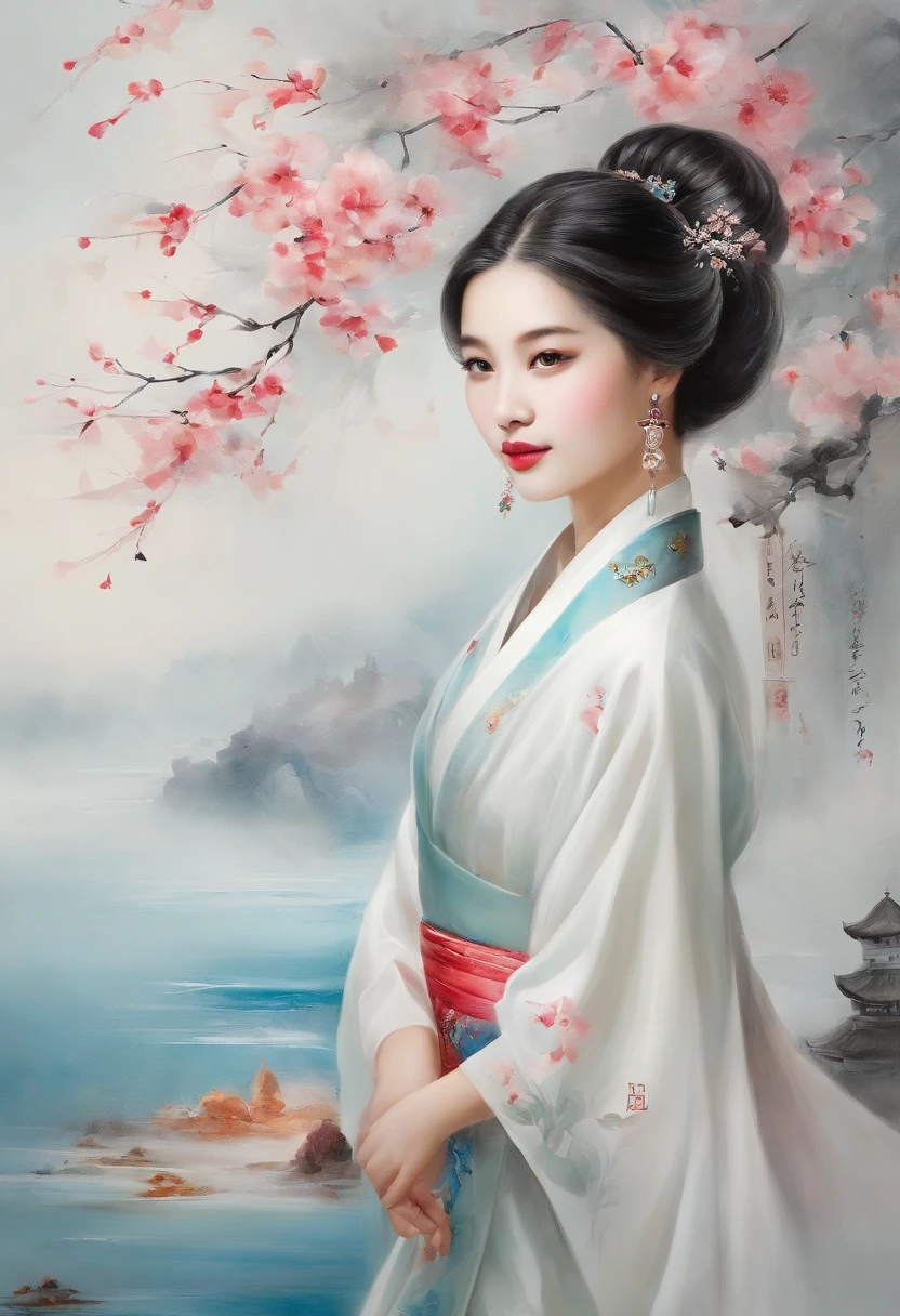 ((Masterpiece,Best quality)),(1girll, Solo:1.4),美丽细致的眼睛,floated hair,white backgrounid,Buble,Fluorescence,Water made up of girls,Gorgeous Chinese costumes,clean backdrop,National tide wind,clouds,wave,Eau,wave,Water Technique,1girll,meditate, orthofacial, Flying long hair,florals,An oriental dragon composed of water,Cyan and white,Works of masters,HighestQuali,high detal,8K