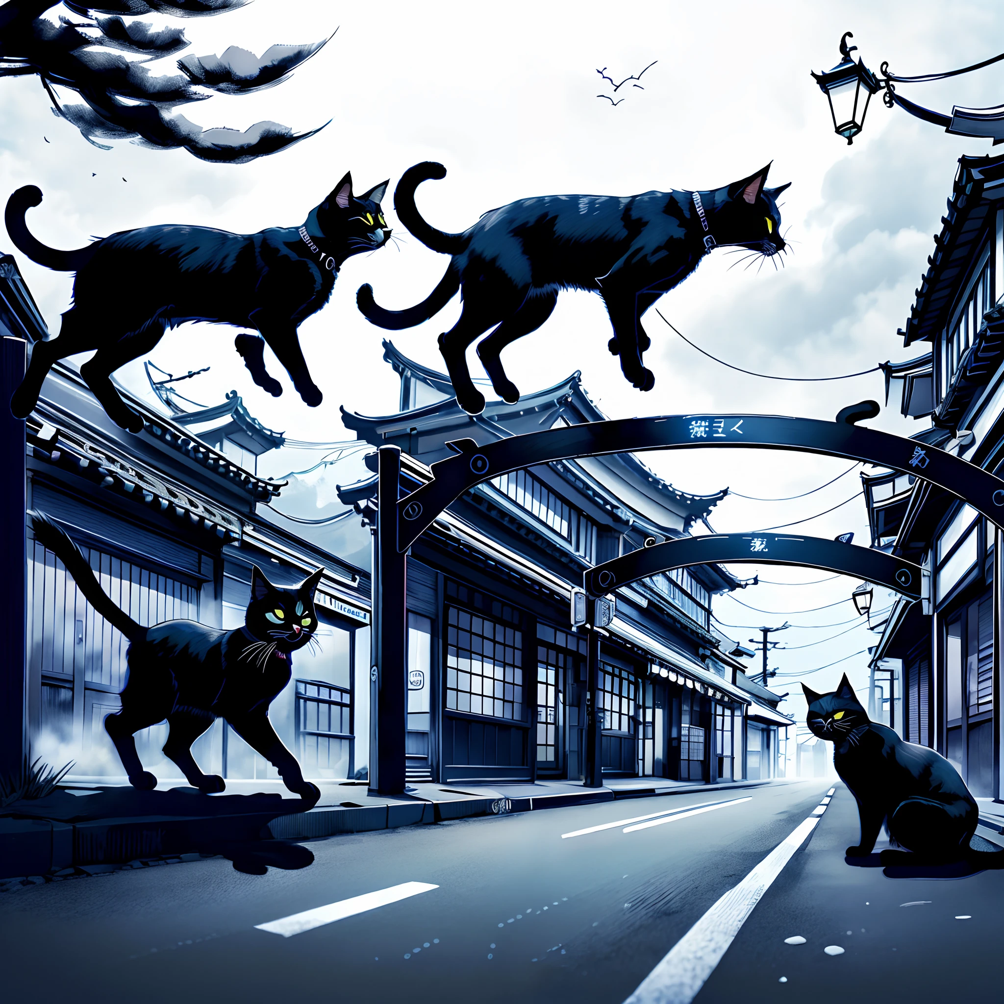 black cat、crescent、street、natta