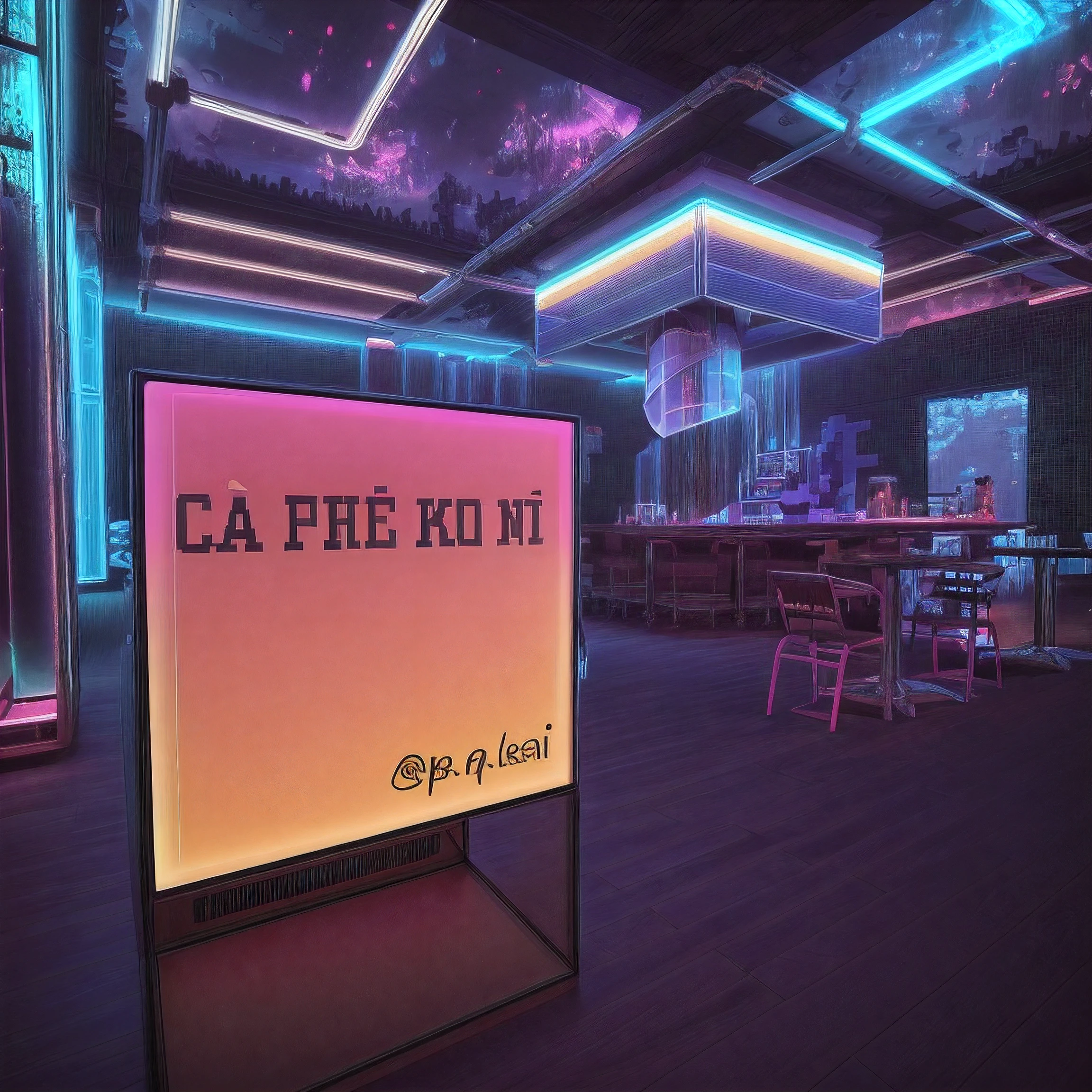 Pixel style, horizontal board, future world, bar, scene