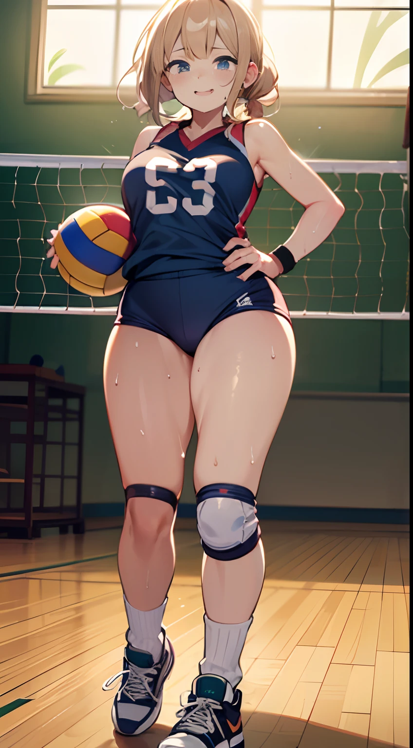 UHD, anatomically correct, 8k, (((masterpiece))), (((best quality))), (((ultra detailed))), (((high-resolution))), ((super fine illustration)), ((Ultimate cutie)), detailed beautiful face, solo, ((gyaru)), potbelly, ((curvy)), shiny hair, happy, smile, (blush),
BREAK, (((buruma))), ((sleeveless gym uniform)), ((wrist bands)), ((kneepad)), (((loose socks))), ((high top sneakers)), buruma, buruma,
BREAK, (((Throwing the Beautiful spherical shape 6-inch volleyball))), ((sweat)), (perspired), (heavy breathing), sense of depth, in gymnasium, lighting, looking at viewers