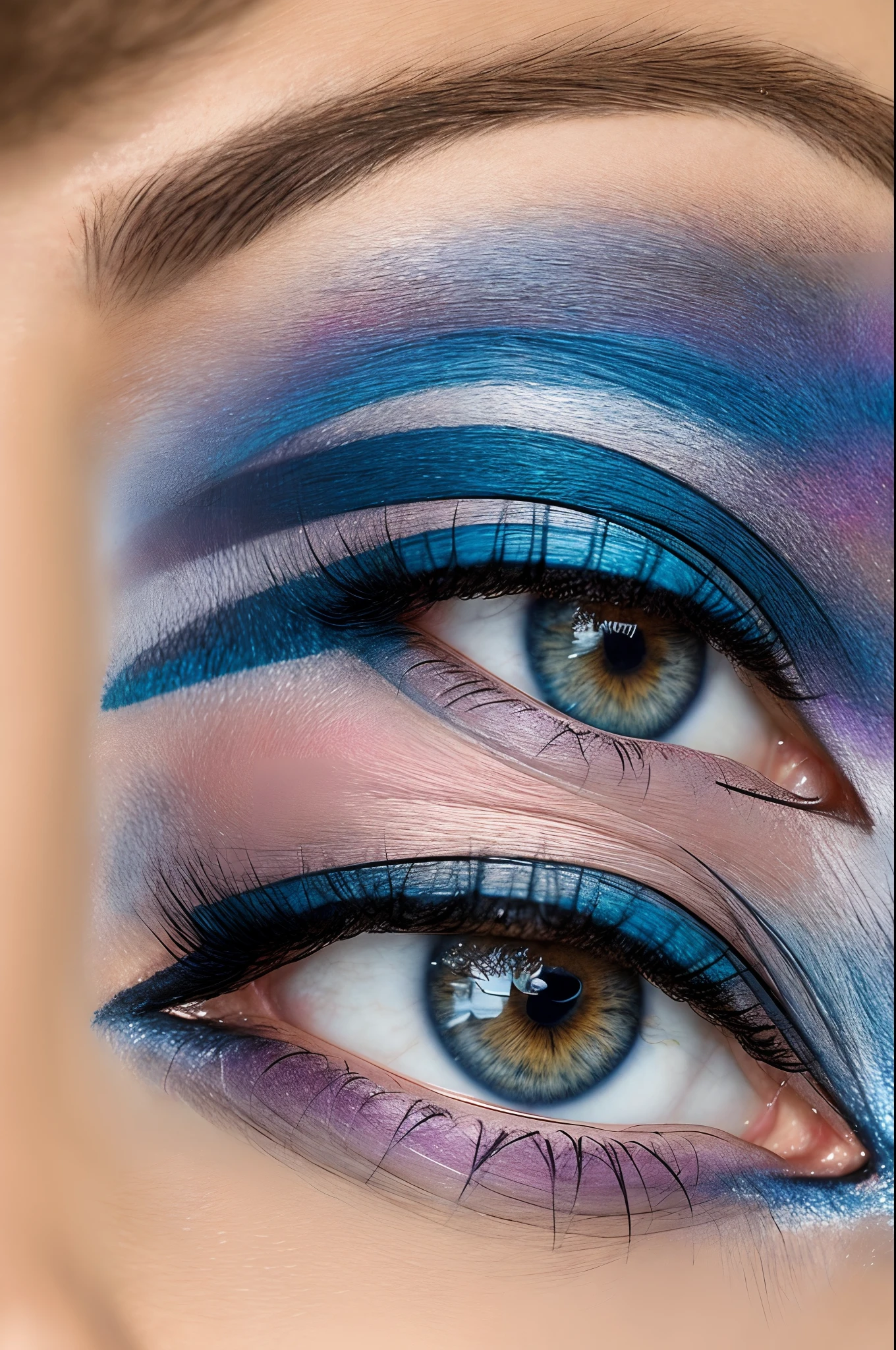 Une jeune femme aux cheveux long brun et legerement boucler , des yeux en amande bleu saphire avec une cicatrice en forme de griffure sur l'oeil gauche et quelques taches de rouseur sur le visage.