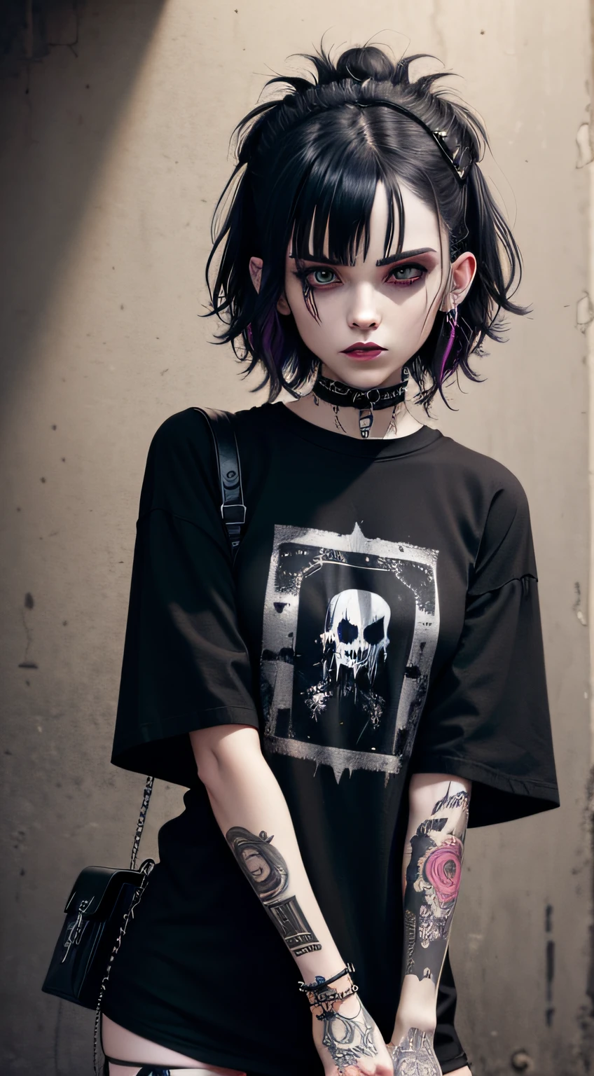 black t-shirts,Witch clothes, punk rock clothes, goth punk clothes, t - shirt, T-shirt, gothic clothing, gothic clothing, dressed in punk clothing, Black metal style, graphic tees, looks like a mix of grimes, Graphic print, Dystopian garbage, tee shirt, flowerpunk