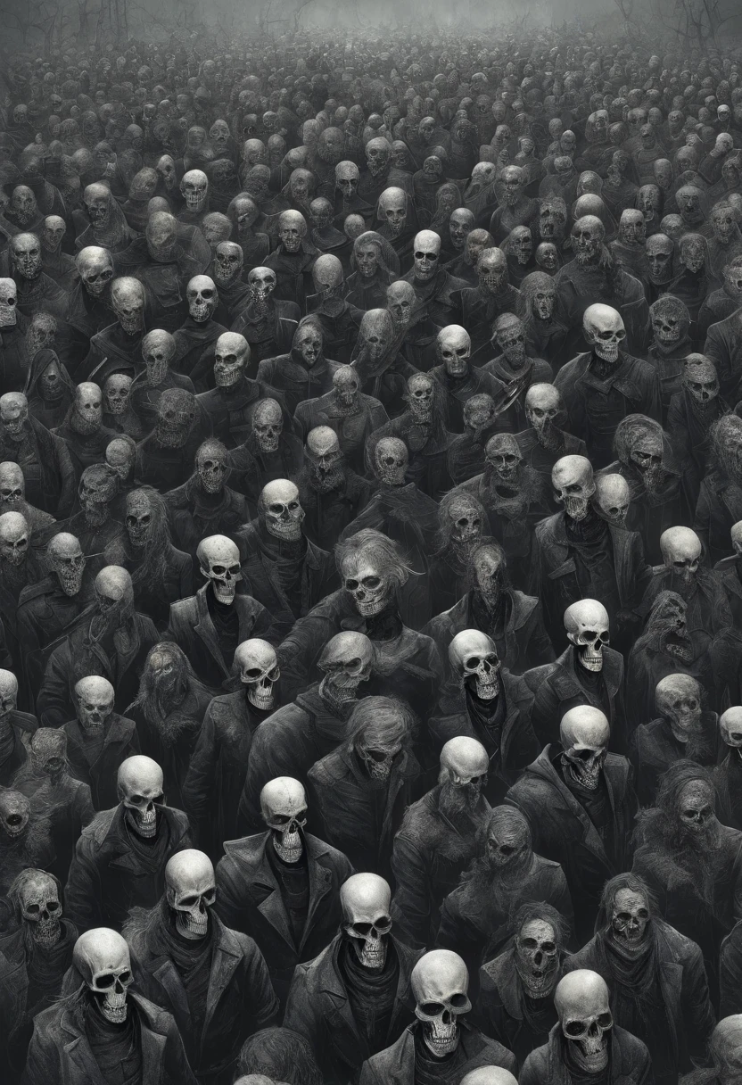 Skeleton army in leather coats