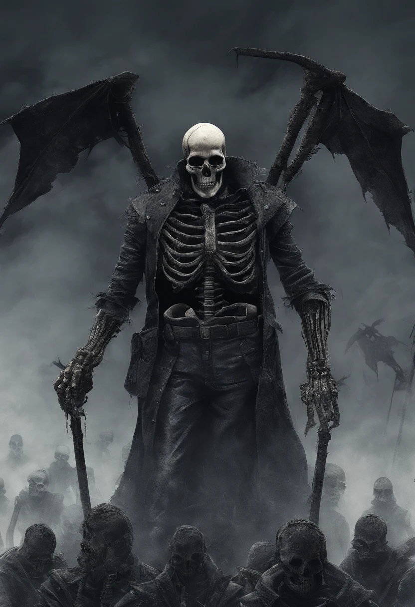 Skeleton army in leather coats