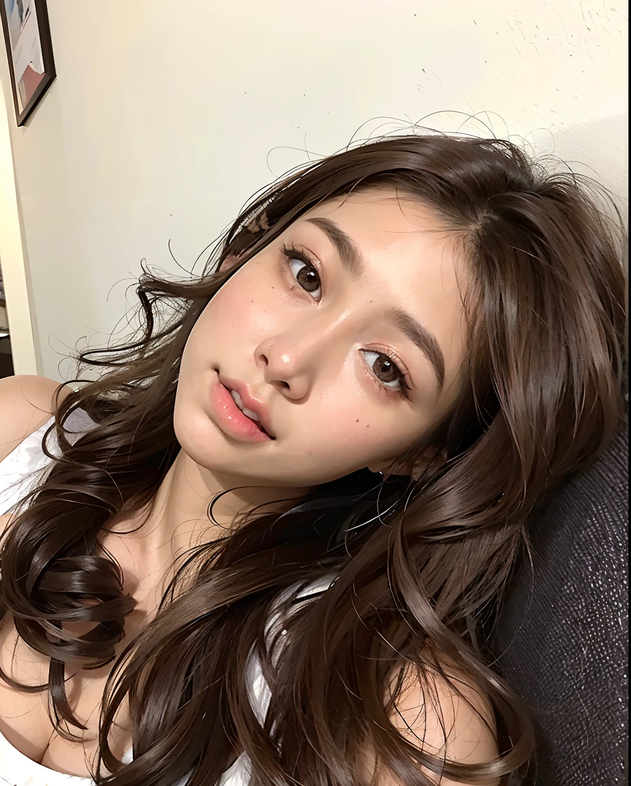 mulher arafed com longos cabelos castanhos e uma regata branca, cindy avelino, with bonito - fino - rosto, beautiful aesthetic face, franja repartida ao centro, Southeast Asian with round face, Her skin is light brown, beautiful asian girl, o bebedor faz, bonito - fino - rosto, bonito-fino-cara, flawless face, rosto muito bonito