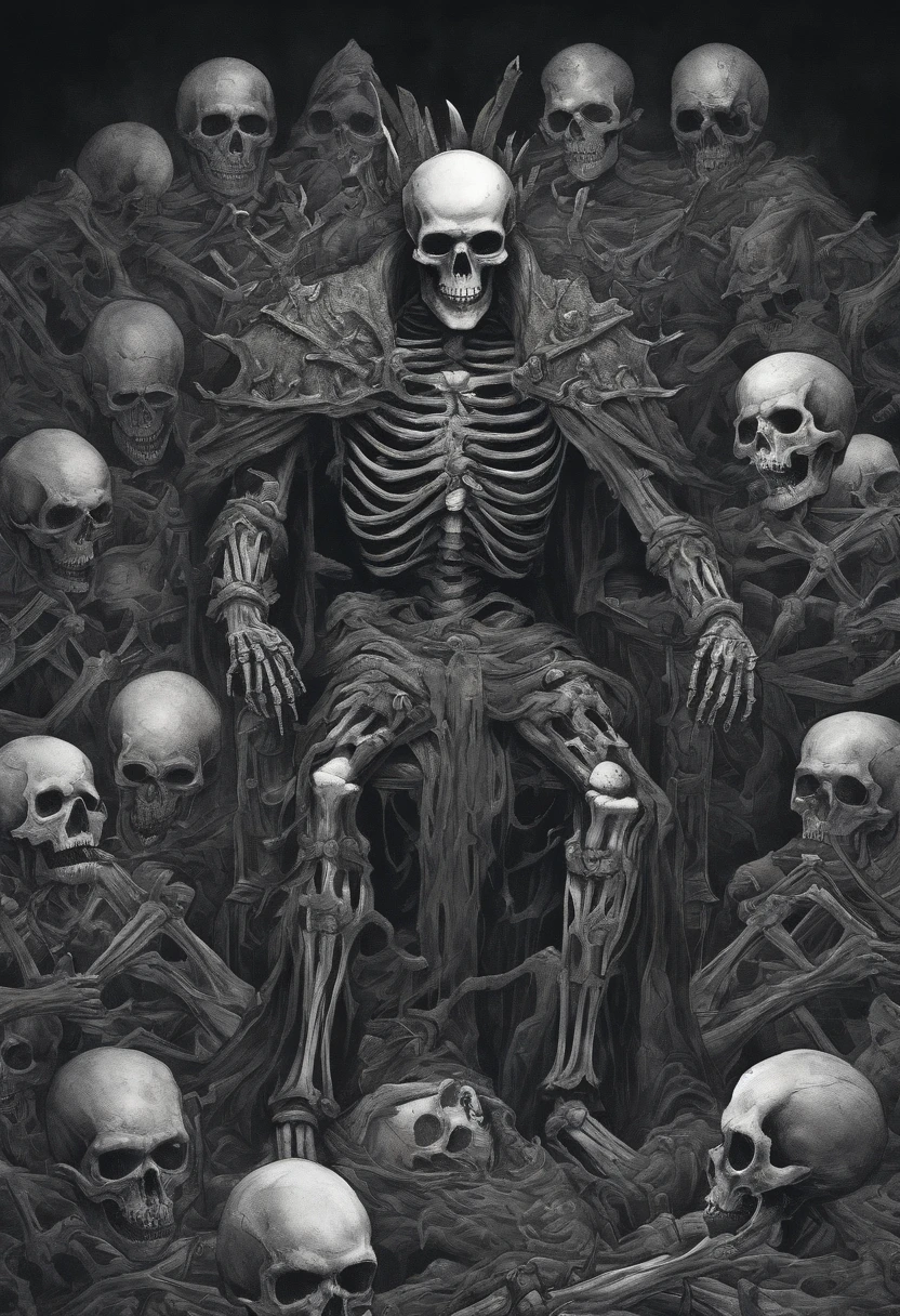 Skeleton king surrounded by dead enemies