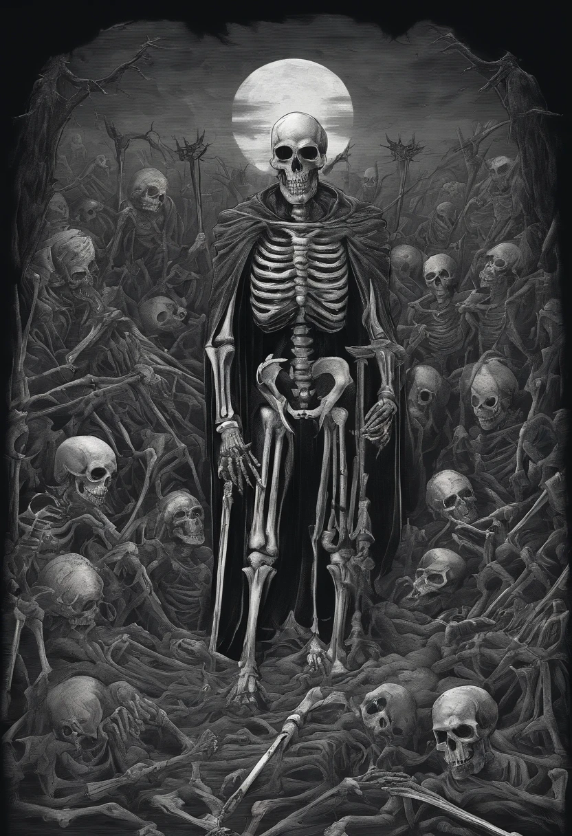 Skeleton king surrounded by dead enemies