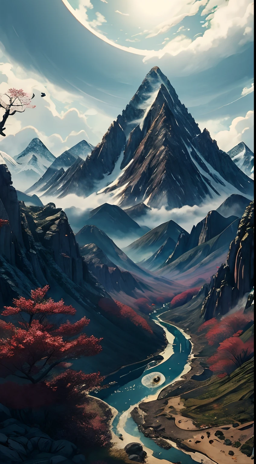 The shape is more convex, And the terrain is more rugged. It is as steep as the Shu Mountains，As tall as Lu Yan. Famous peaks that the sun cannot touch. Danger zone for the True Yin Master. Thorns and thorns hide ghosts and monsters, And the rocky cliffs hide demons. I can't hear the sounds of beasts and birds in my ears, But all I can see is the ghosts in front of me. Best quality, Masterpiece, hyper-detailing, 8K, yes. .Best quality, Ultra-detailed, Best shadow,8K,offcial art