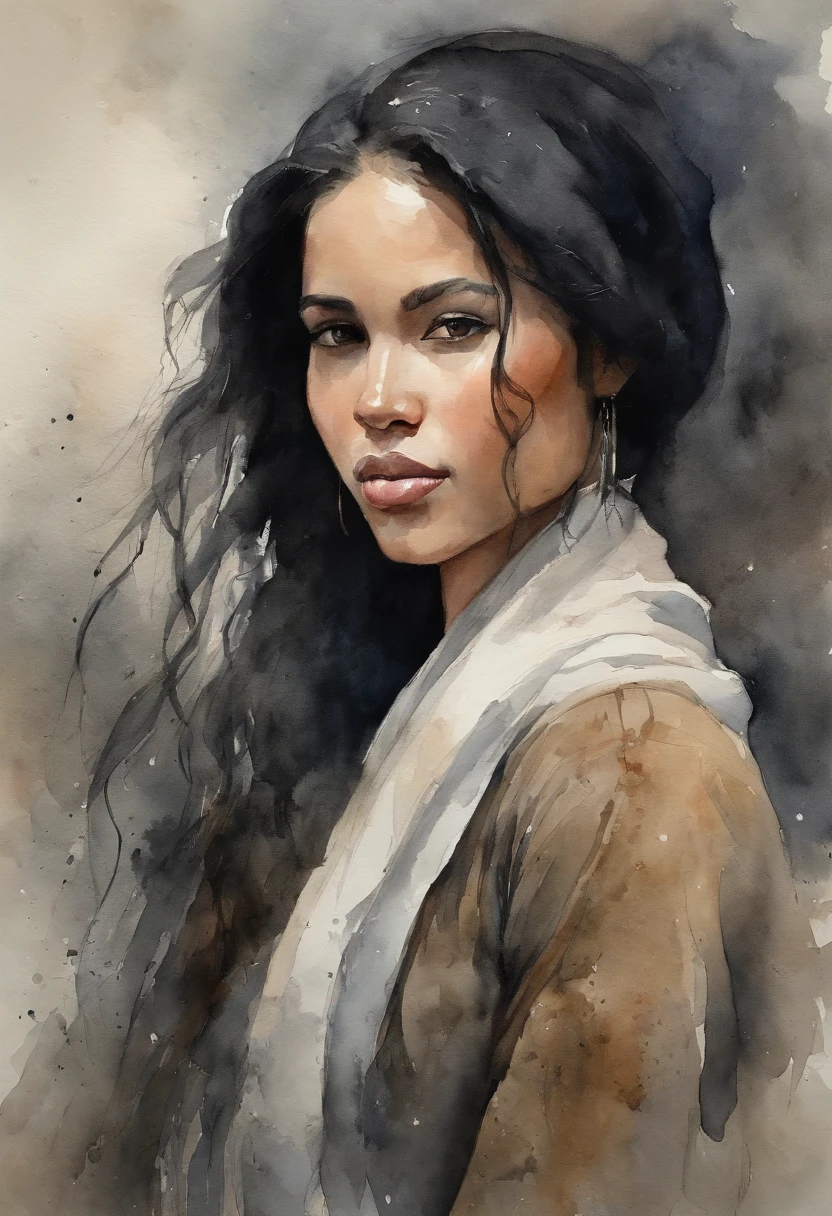 black hair girl,Ethnography,The sky is gray,wide angles,villages,floods