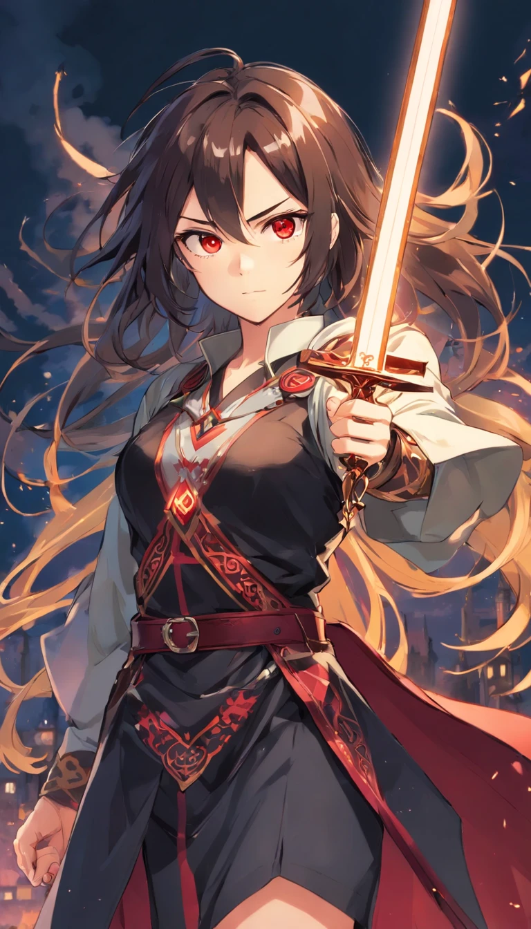 (Key Part: 1.3, corpo inteiro: 1.3) The Red-Eyed Wizard is a spectacular and formidable villain, Quem domina a magia do vazio, A chaotic and destructive form of energy. ((He has the appearance of a 20-year-old. He has a crazy and aggressive facial expression, e olhos intensos, que revelam sua loucura e sadismo. Your hair is dark and messy, contrasting with her pale and cold skin.)) He wears a tunic made of dark cloth, adornado com bordas douradas e sigils arcanos, complementado por mangas compridas. Um cinto ornamentado aperta sua cintura, e um manto cintilante tira-lhe majestosamente dos ombros. Their feet are lined with sturdy leather boots, e um capuz escuro esconde parte de seu rosto, adding an air of mystery. (Ele carrega consigo a Espada do Vazio, A magical weapon made of black metal and serrated blade.) O Mago dos Olhos Vermelhos se passa em um ambiente sinistro do submundo medieval, que combina com seu estilo sombrio e misterioso. Ele olha diretamente para o espectador, exalando uma aura de autoridade e poder, as he plots to wreak havoc and destruction in every dimension.