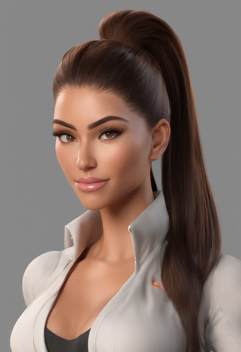 Sexy brown skin huge breast attractive face female ponytail black hair tight clothes white shirt badass
